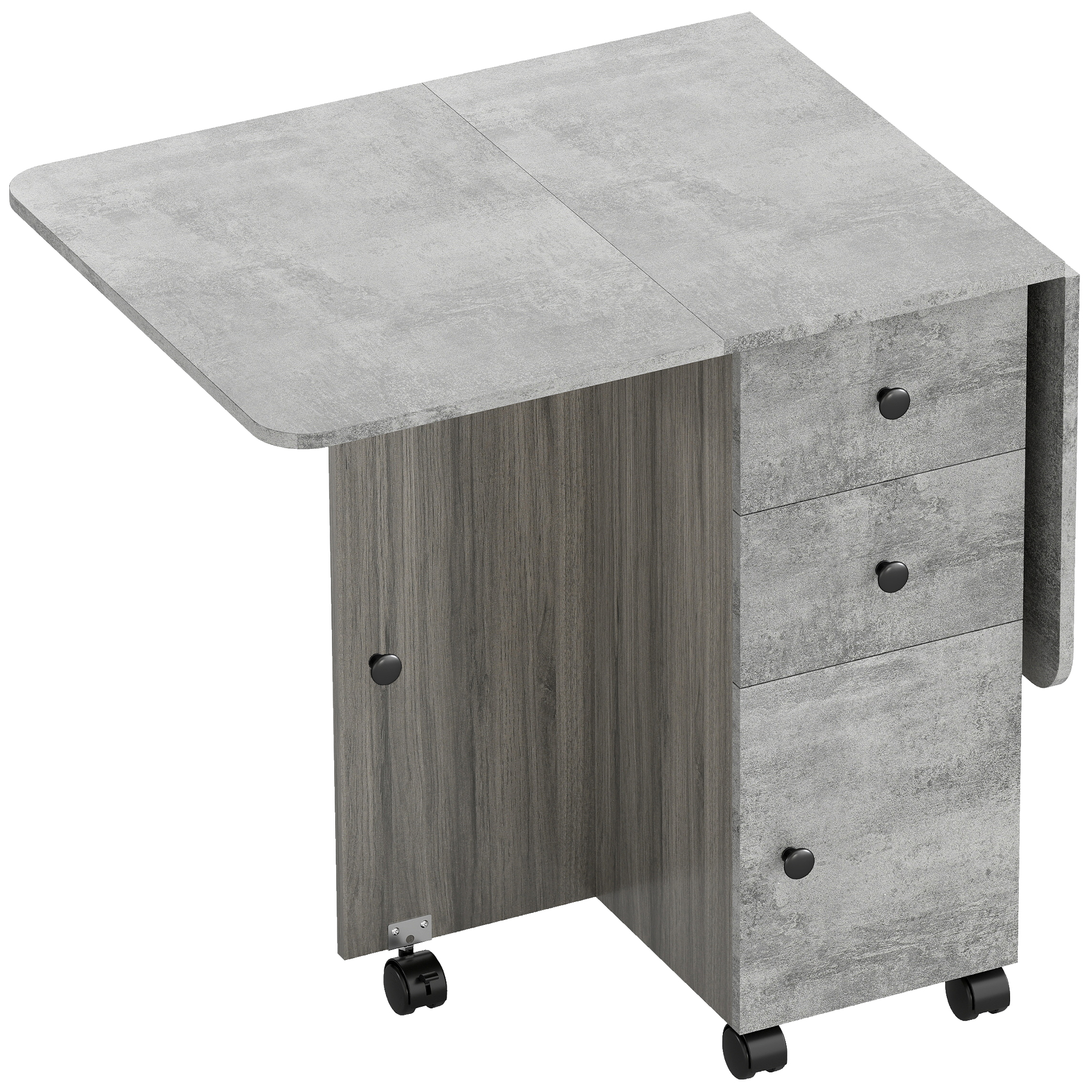 HOMCOM Mesa Plegable de Comedor con Ruedas Alas Abatibles 2 Cajones y Armario Hasta 6 Personas 120x60x76,5 cm Gris