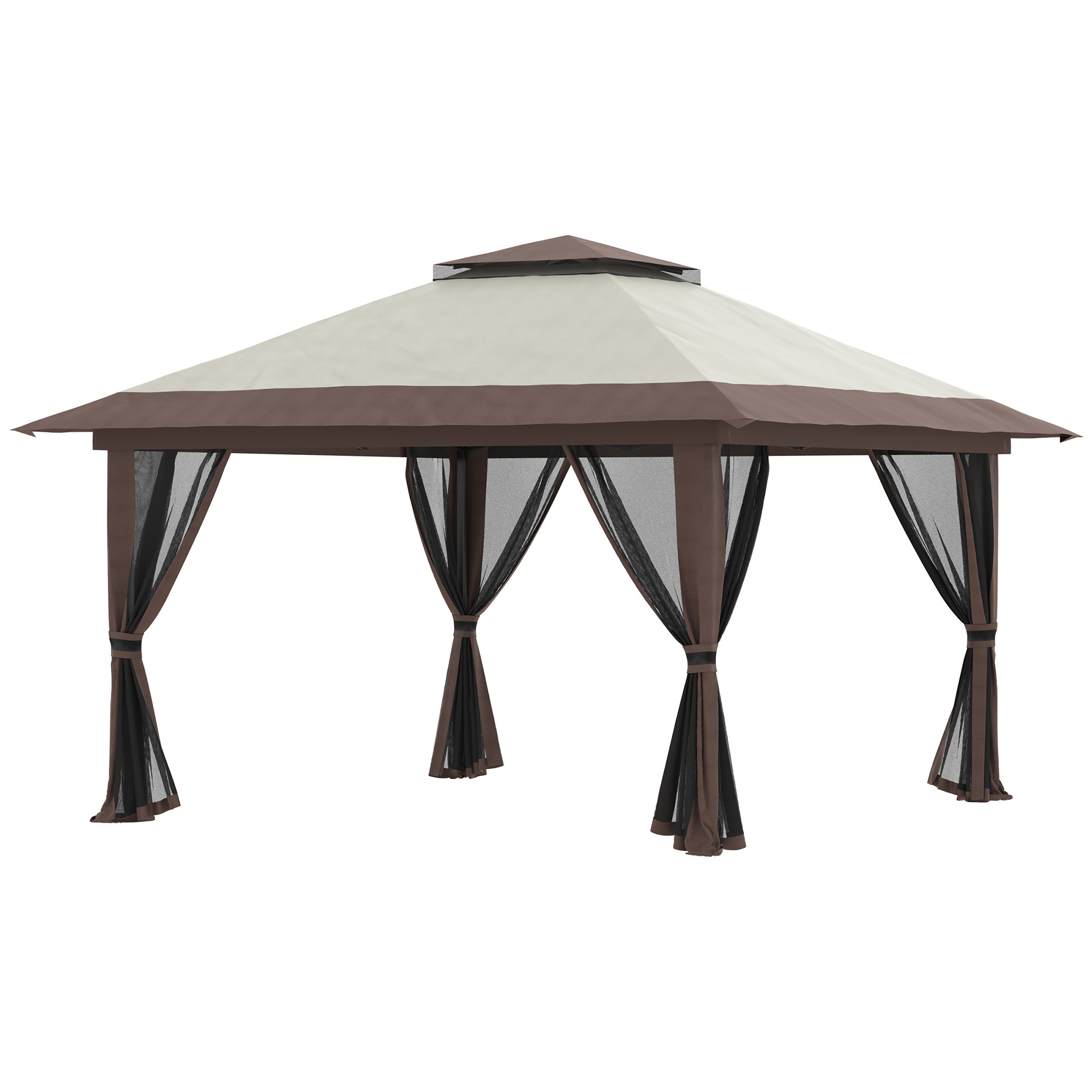 Faltpavillon, höhenverstellbar, 4 Netzwände, Lüftungsdach, Tragetasche, Schnellaufbau, 4 x 4 x 3 m, Beige