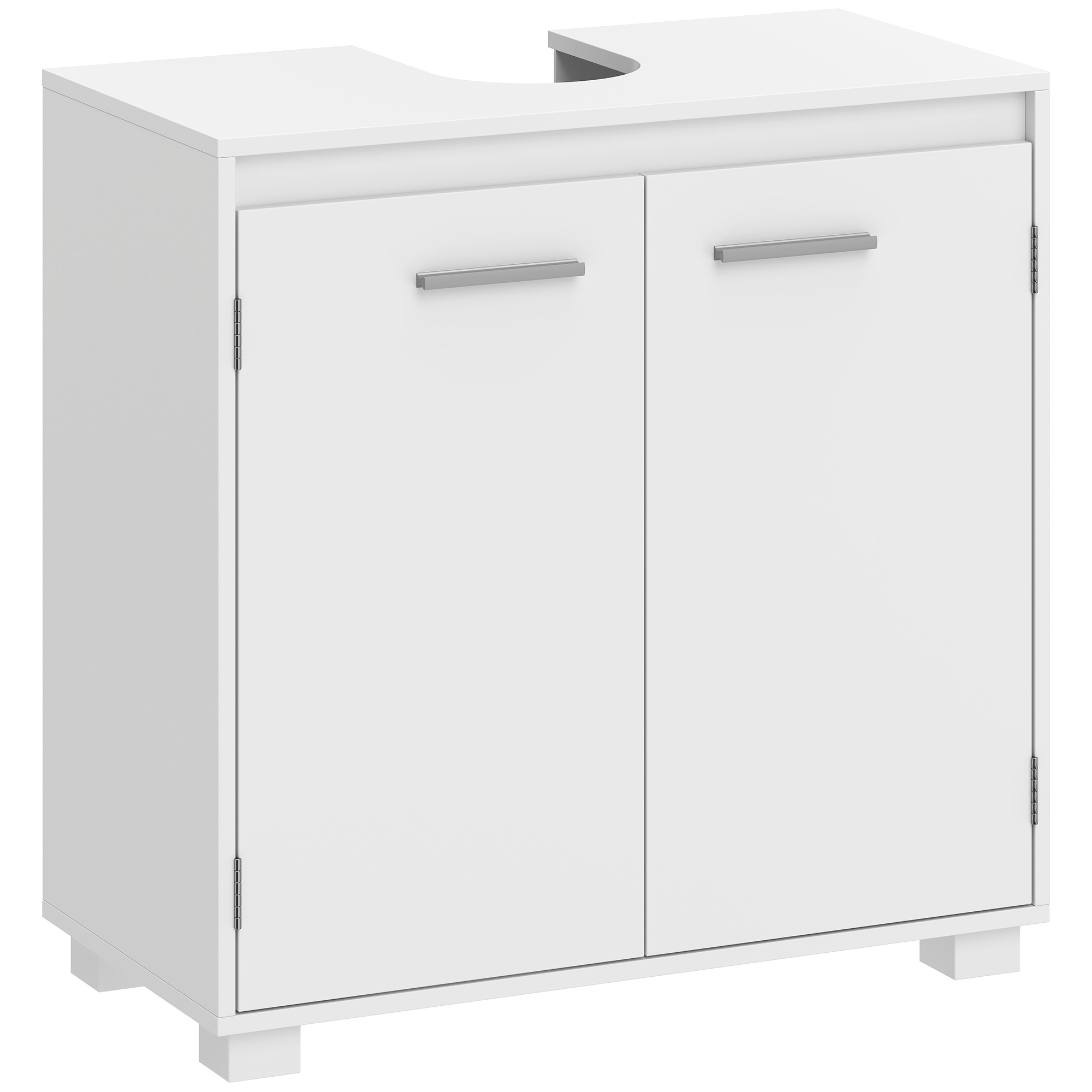 Waschbeckenunterschrank, Modernes freistehendes Badmöbel mit U-förmiger Aussparung, verstellbarem Regal, Weiß