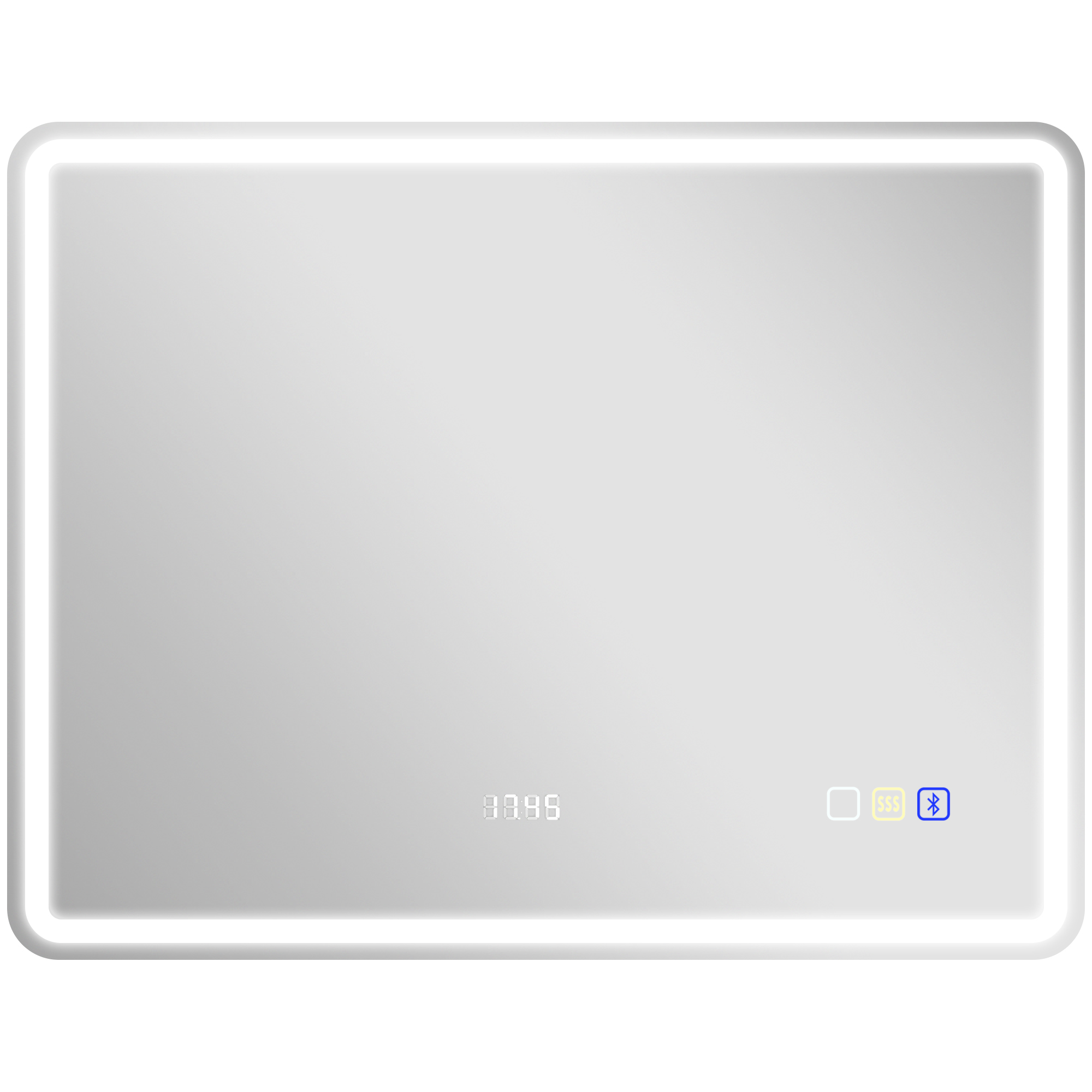 HOMCOM Badspiegel mit Beleuchtung 70x90 cm LED Spiegel Wandspiegel mit Bluetooth-Musikfunktion Uhr Touchschalter Memory-Funktion Lichtspiegel Beschlagfrei mit 3 Lichtfarben Silber Aosom