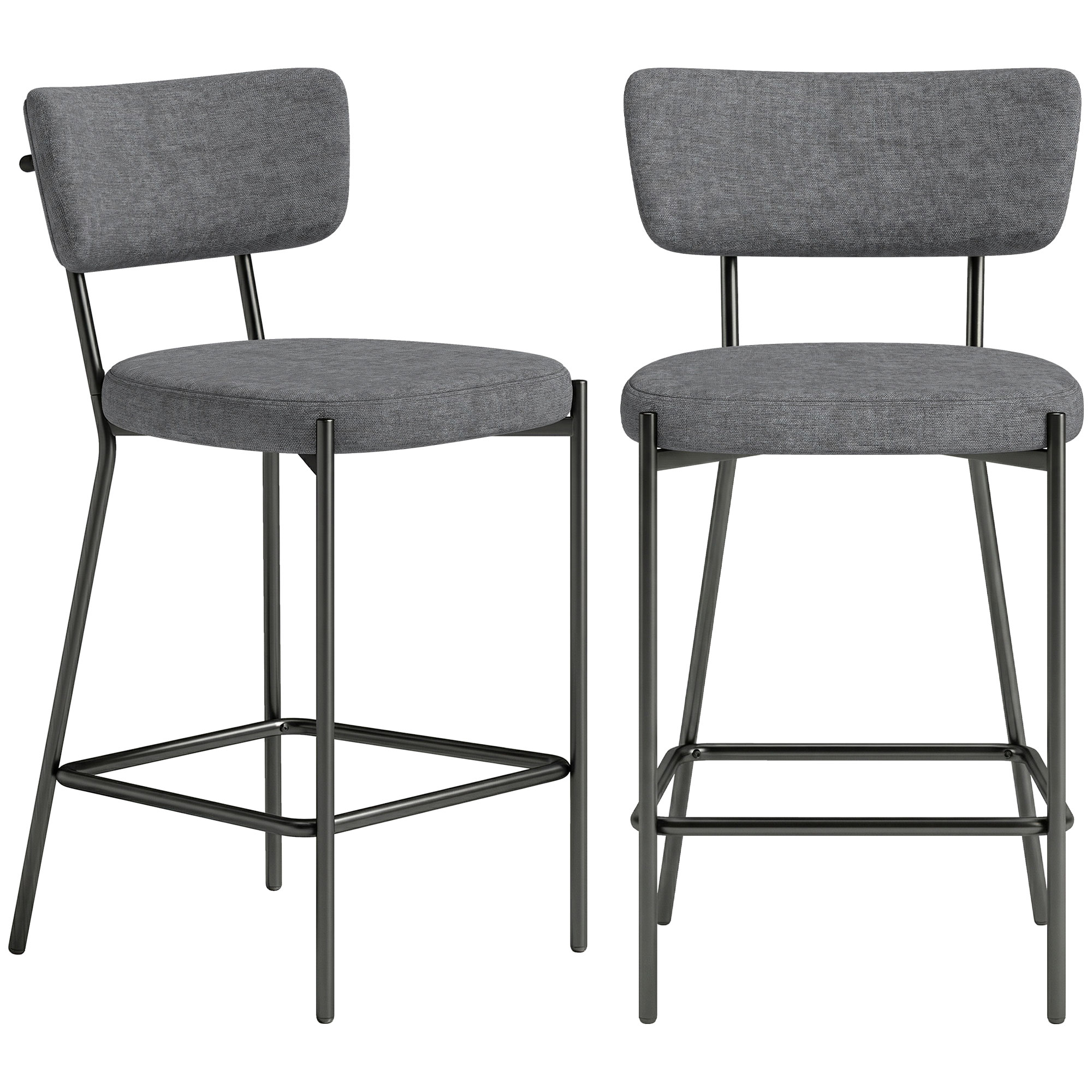 Barhocker im 2er-Set, Polster-Barstühle mit geschwungener Rückenlehne, für Kücheninsel, Frühstücksbereich, Grau