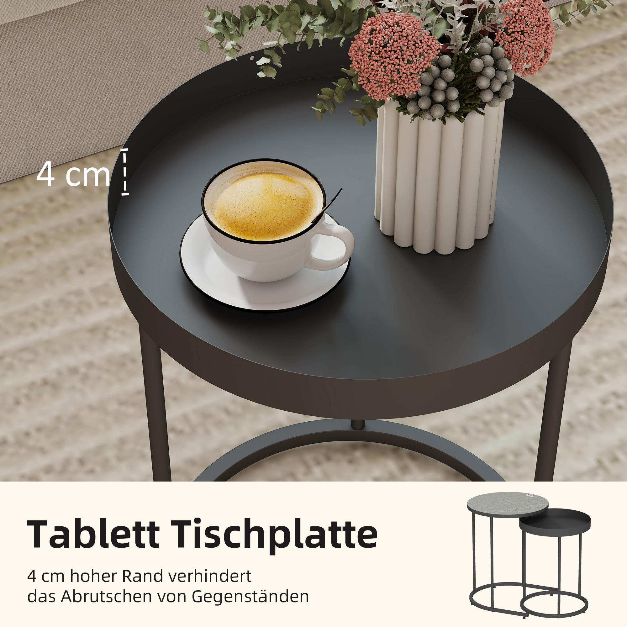 2 elutoa laua komplekt, virnastatav, kandikukujundusega, metall, hall