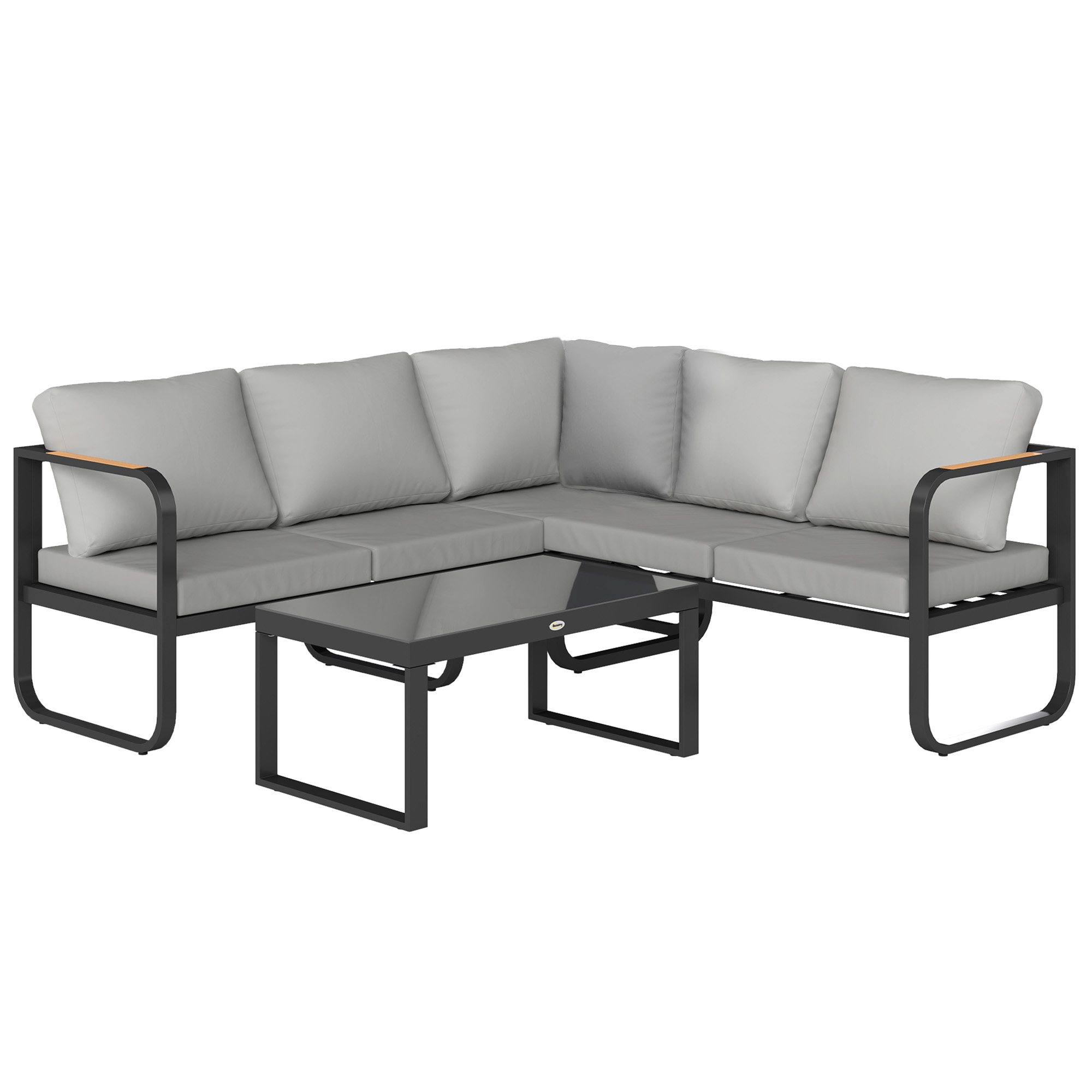 Outsunny Set Mobilier de Grădină cu Canapea cu 3 Locuri, Canapea cu 2 Locuri și Măsuță de Cafea, 180x60x64 cm, Gri | Aosom Romania