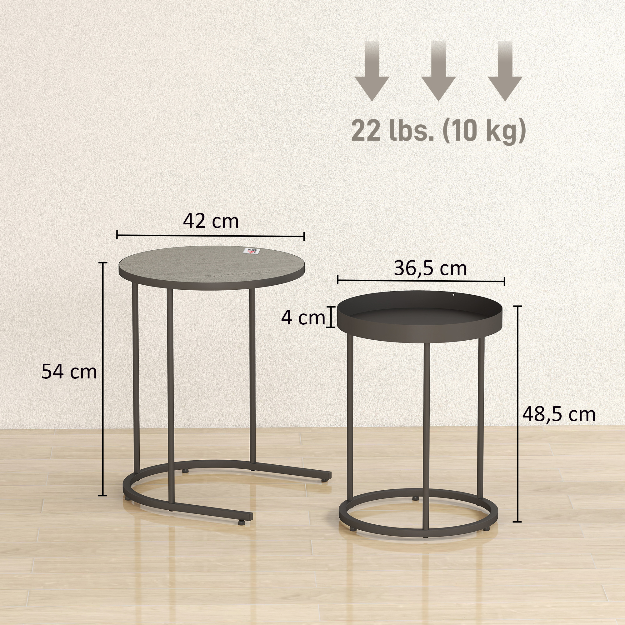 2 elutoa laua komplekt, virnastatav, kandikukujundusega, metall, hall