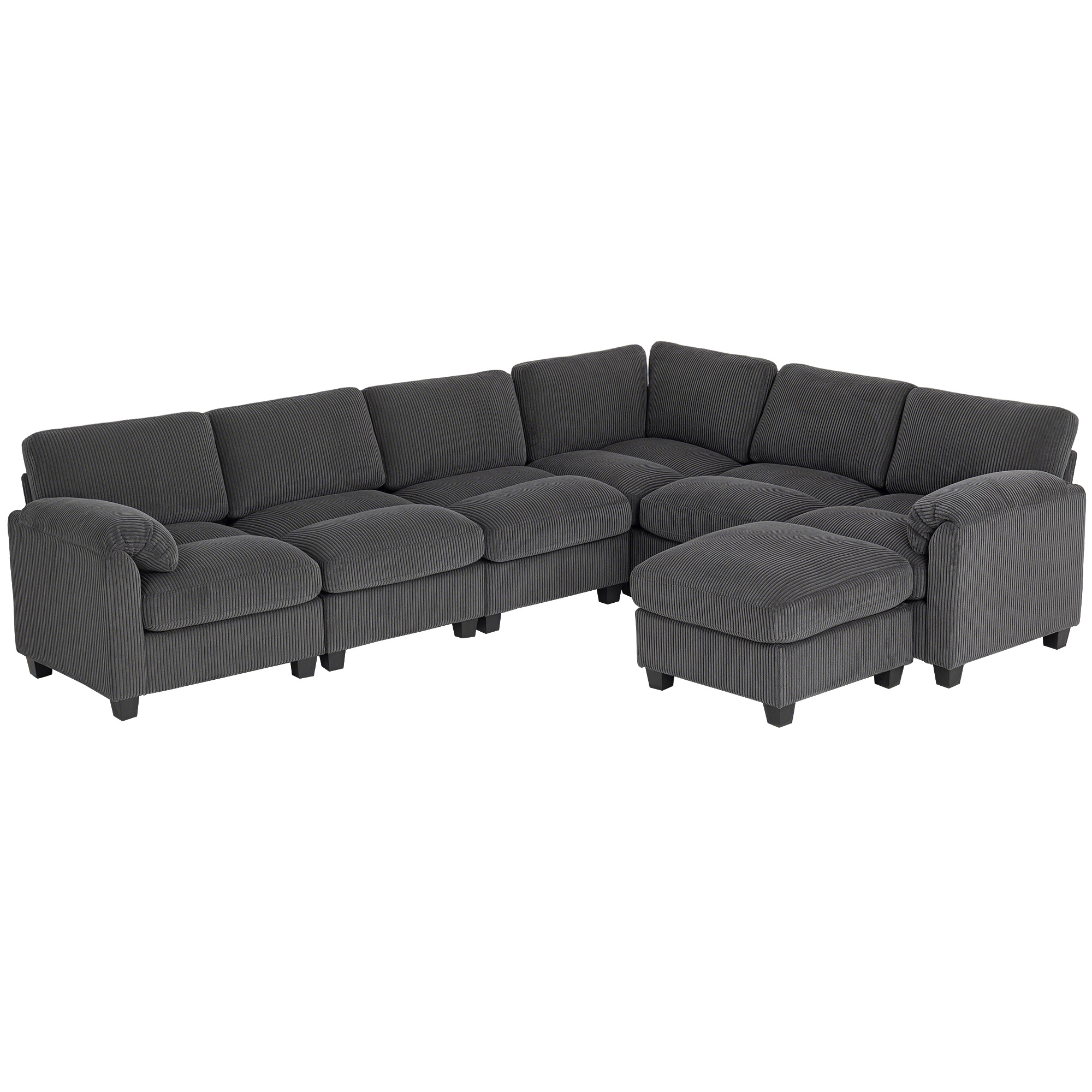 Ecksofa U-Form Sofa Couch mit Federpolsterung gepolsterte Armlehnen beweglicher Ottomane Cord 292x224x85 cm Dunkelgrau