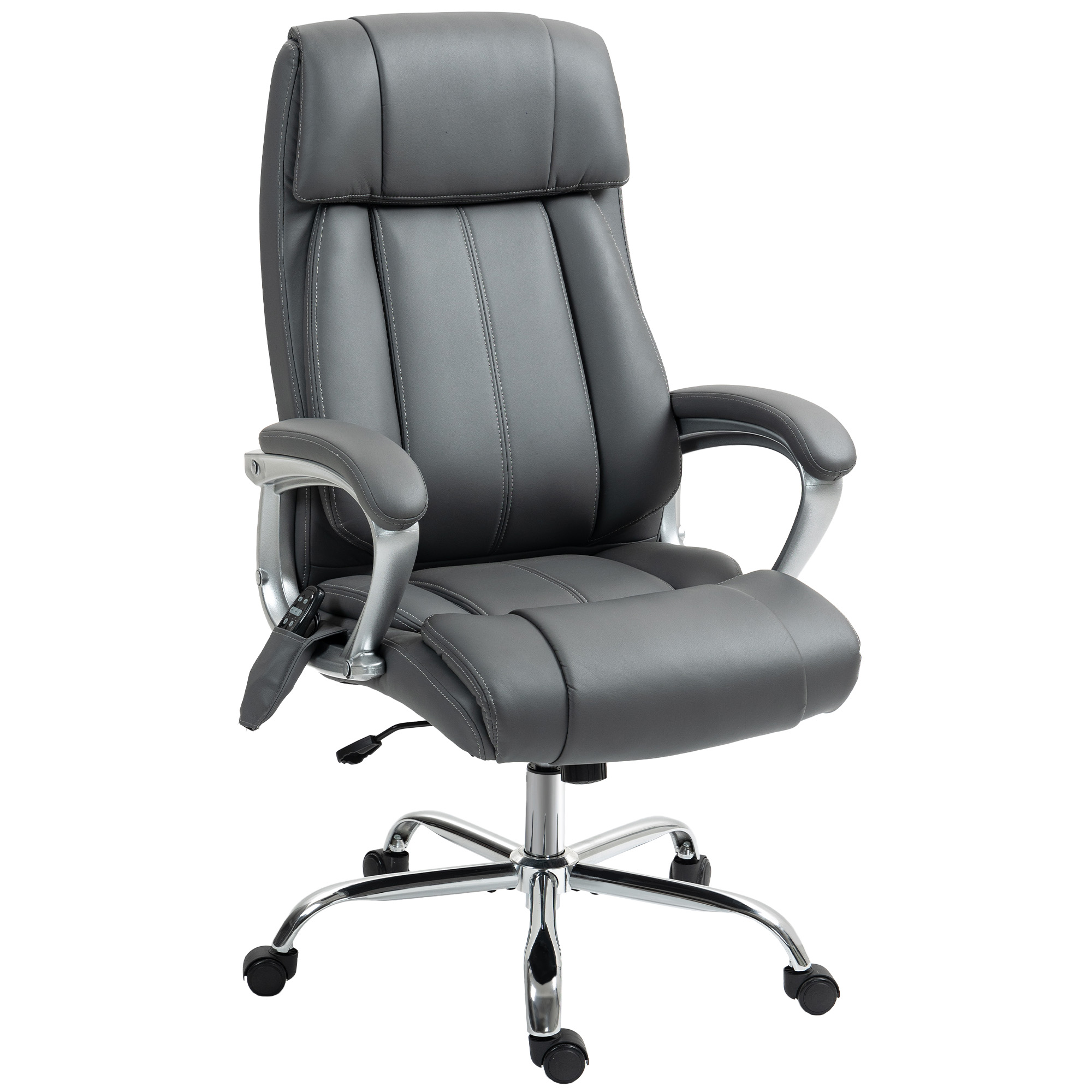 HOMCOM Scaun de Birou cu Masaj în 6 Puncte, Vibrant și Înclinabil, cu Buzunar și Telecomandă, 66x72x113-121 cm, Gri | Aosom Romania