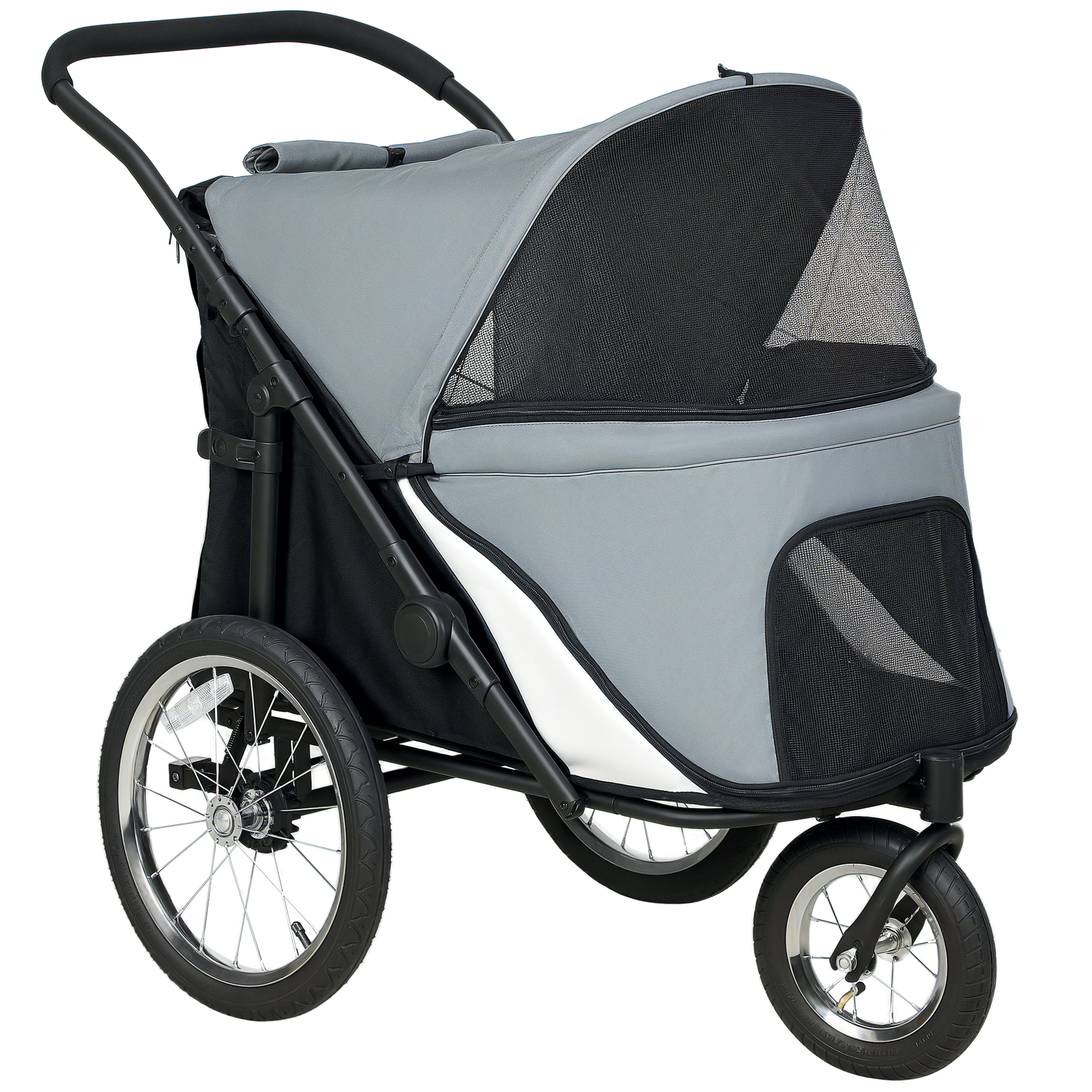 PawHut Poussette pour chien 3 roues avec pliage facile, sac de rangement, coussin souple, laisse de sécurité, gris PawHut Poussette pour chien 3 roues avec pliage facile, sac de rangement, coussin souple, laisse de sécurité, gris