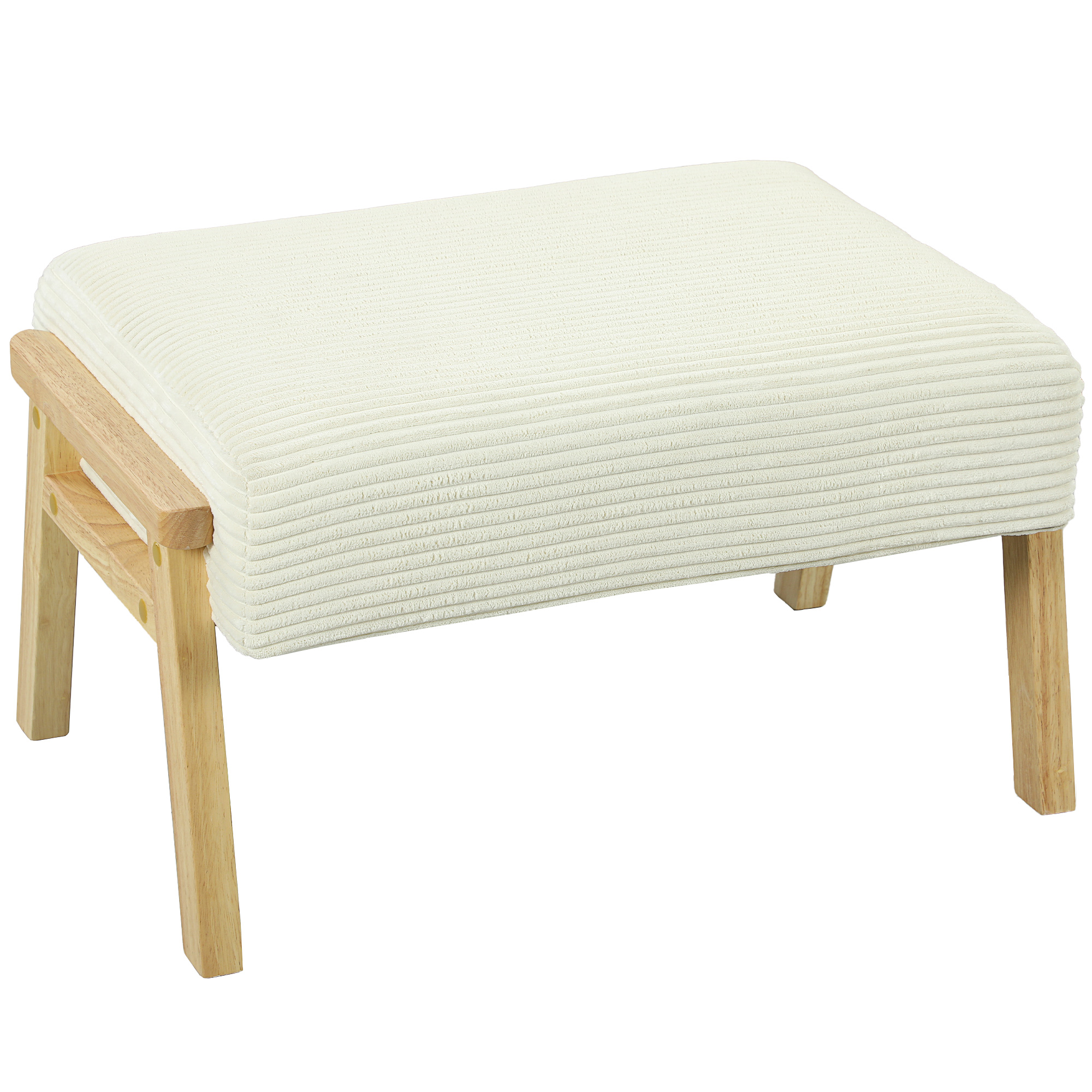 Seat Stool with Soft Seat Cushion Wooden Legs Footstool with Corduroy Look Cream White