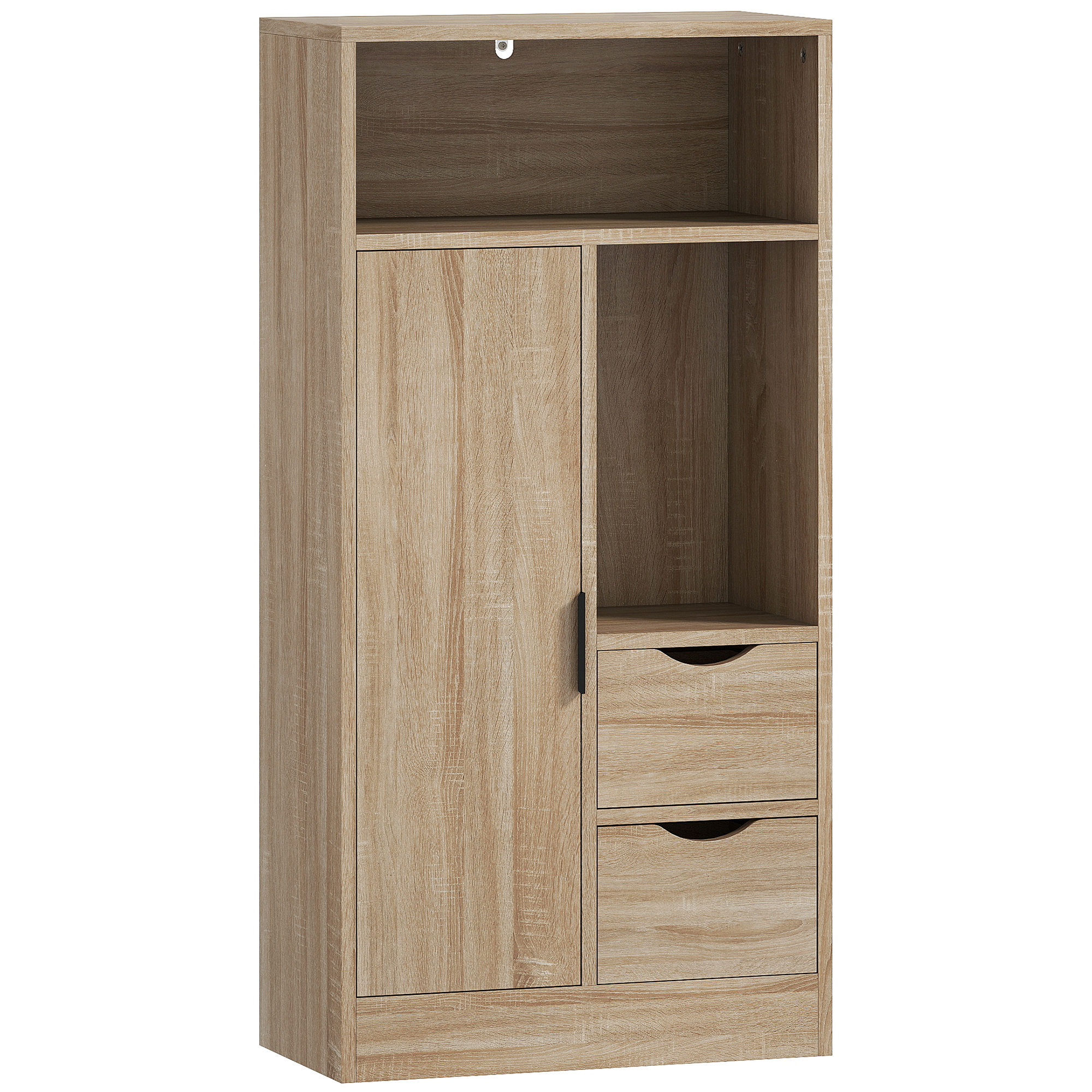 HOMCOM Armario de Baño con 2 Cajones Compartimento Abierto y Estantes Ajustables para Espacio Pequeño 50x25x100 cm Natural | Aosom España