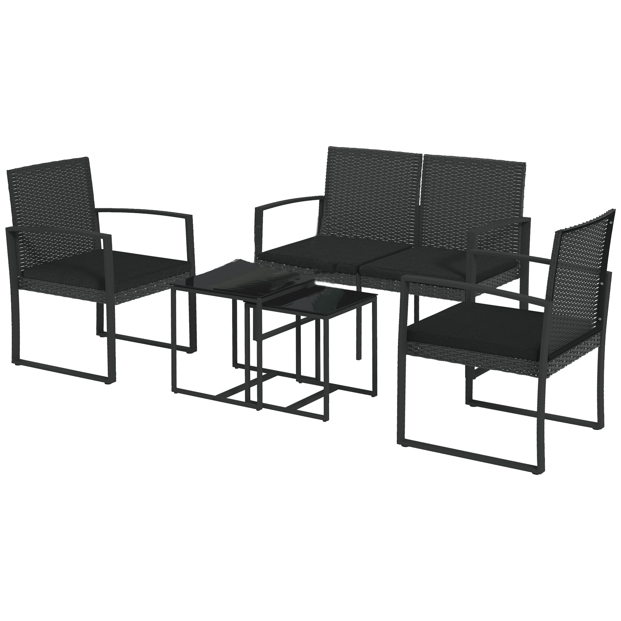 Outsunny Set Mobilier de Gradina din Ratan PP 5 Piese, Canapea cu Perne, Set Canapea pentru Exterior, Negru | Aosom Romania