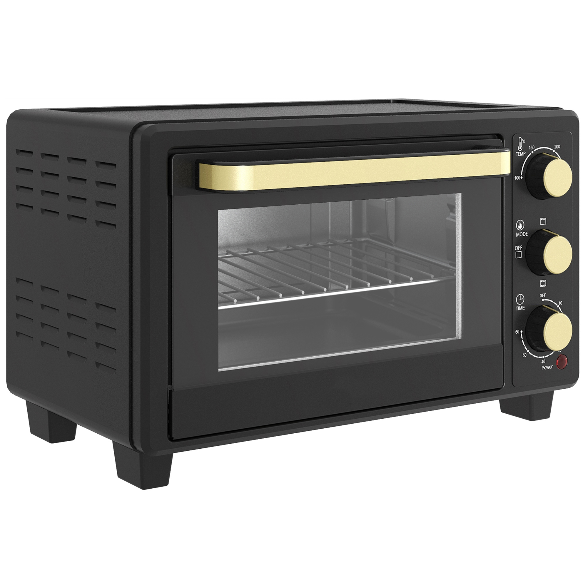Mini-Ofen, Toasterofen, Timer, Gitterrost, Backblech, Glasfenster, Metall, Schwarz
