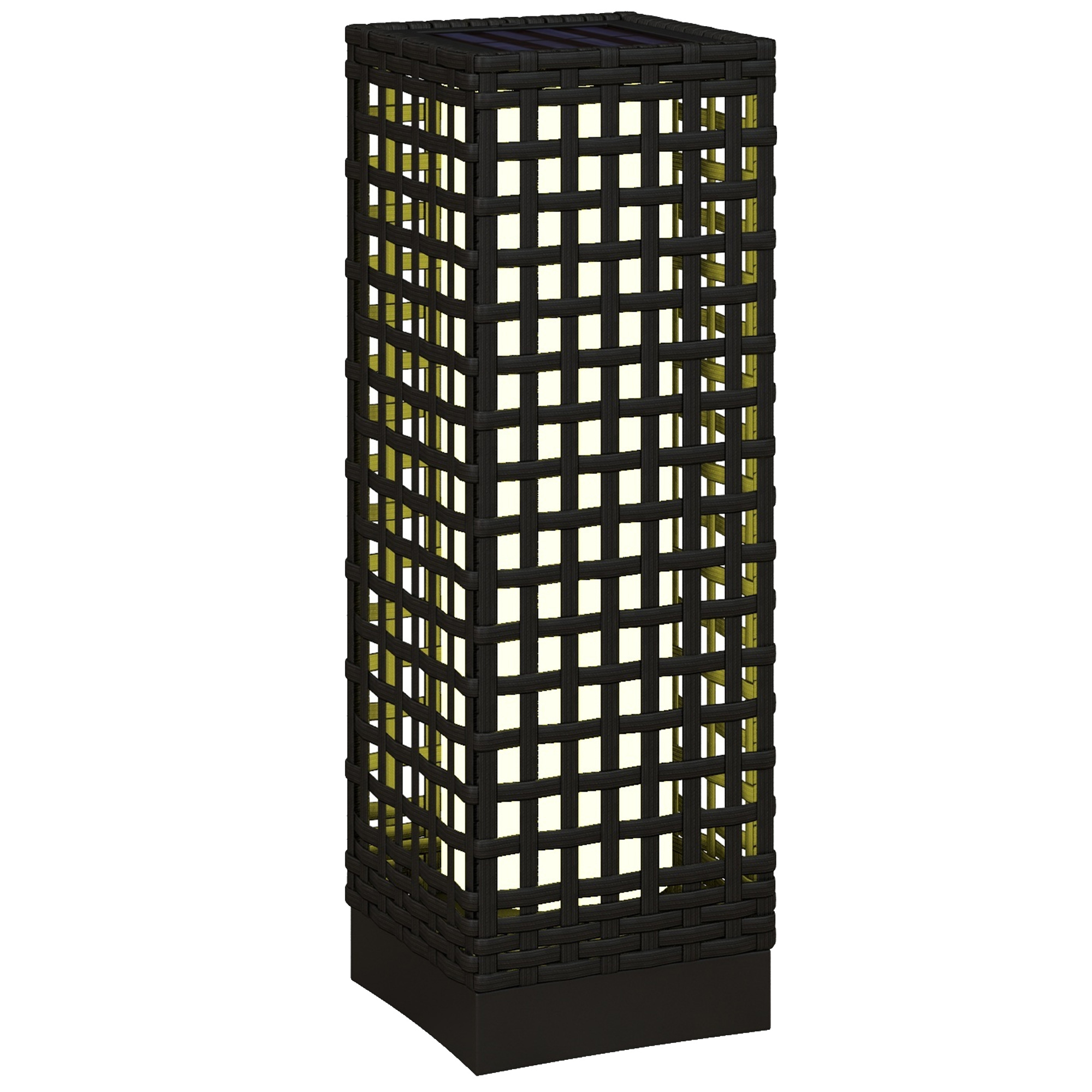 Outsunny Solarleuchte Rattan-Design 15,5x15,5x46cm wasserdicht mit Lichtsensor automatische LED Gartenlampe schwarz für Terrasse & Garten   Aosom.de