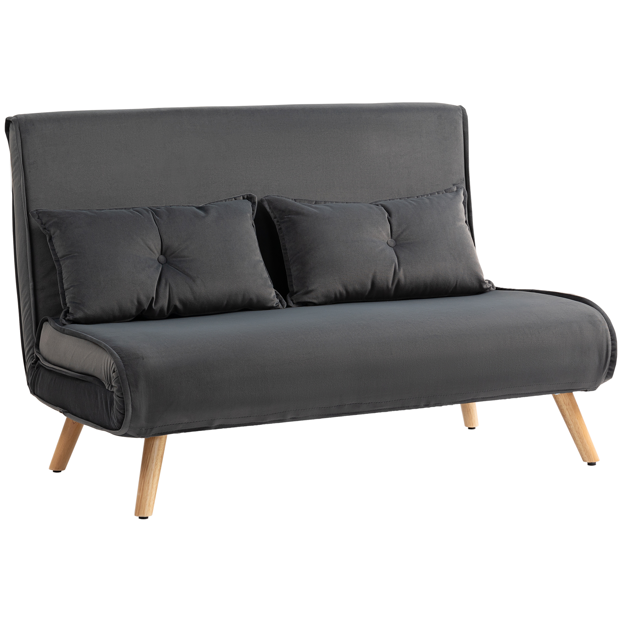 HOMCOM Schlafsofa 3 in 1 2 Sitzer Sofa mit Schlaffunktion, 190 x 120 cm Klappbar Couch Schlafcouch mit 5-stufig Verstellbarer Rückenlehne, Lendenkissen und Samtoptik für Wohnzimmer, Dunkelgrau Aosom