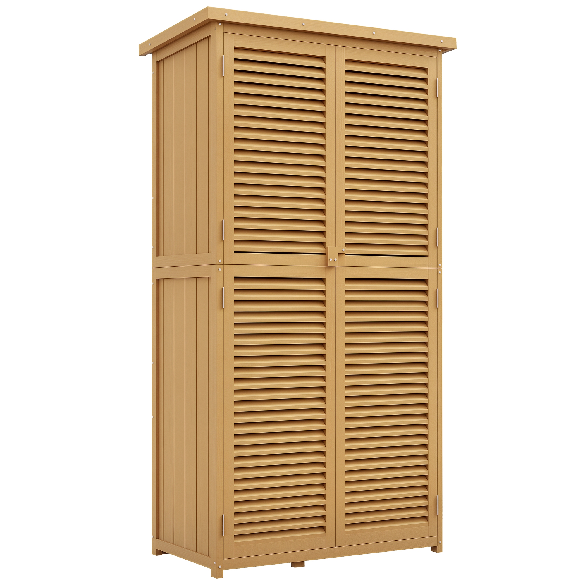 Outsunny Gartenkommode wetterfest, 2 Türen mit Schloss, Kiefernholz, 87L x 46,5B x 160H cm, Hellgelb