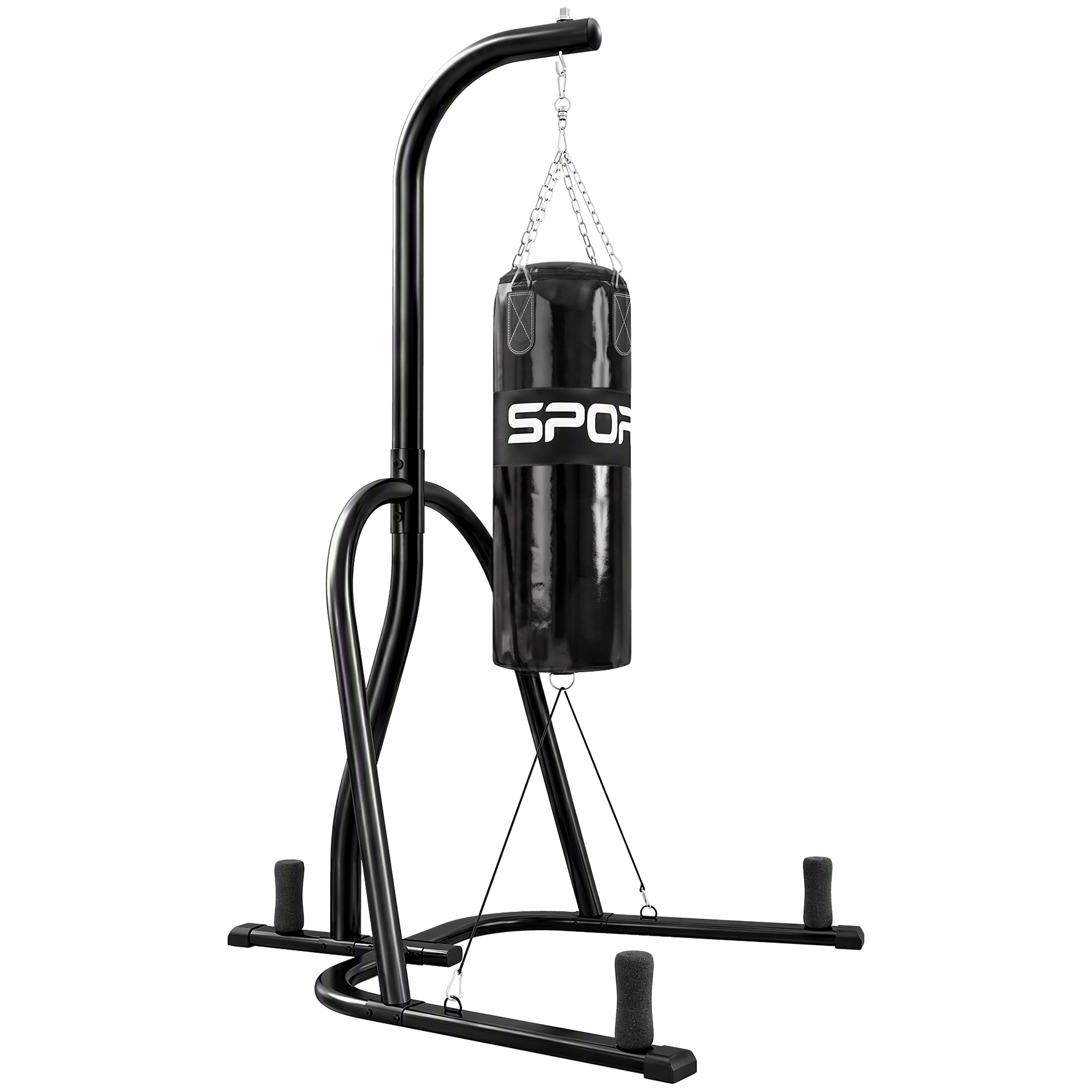 SPORTNOW Support de sac de frappe autoportant avec sac, corde bungee, chaîne 360°, base en U, porte-disques, acier