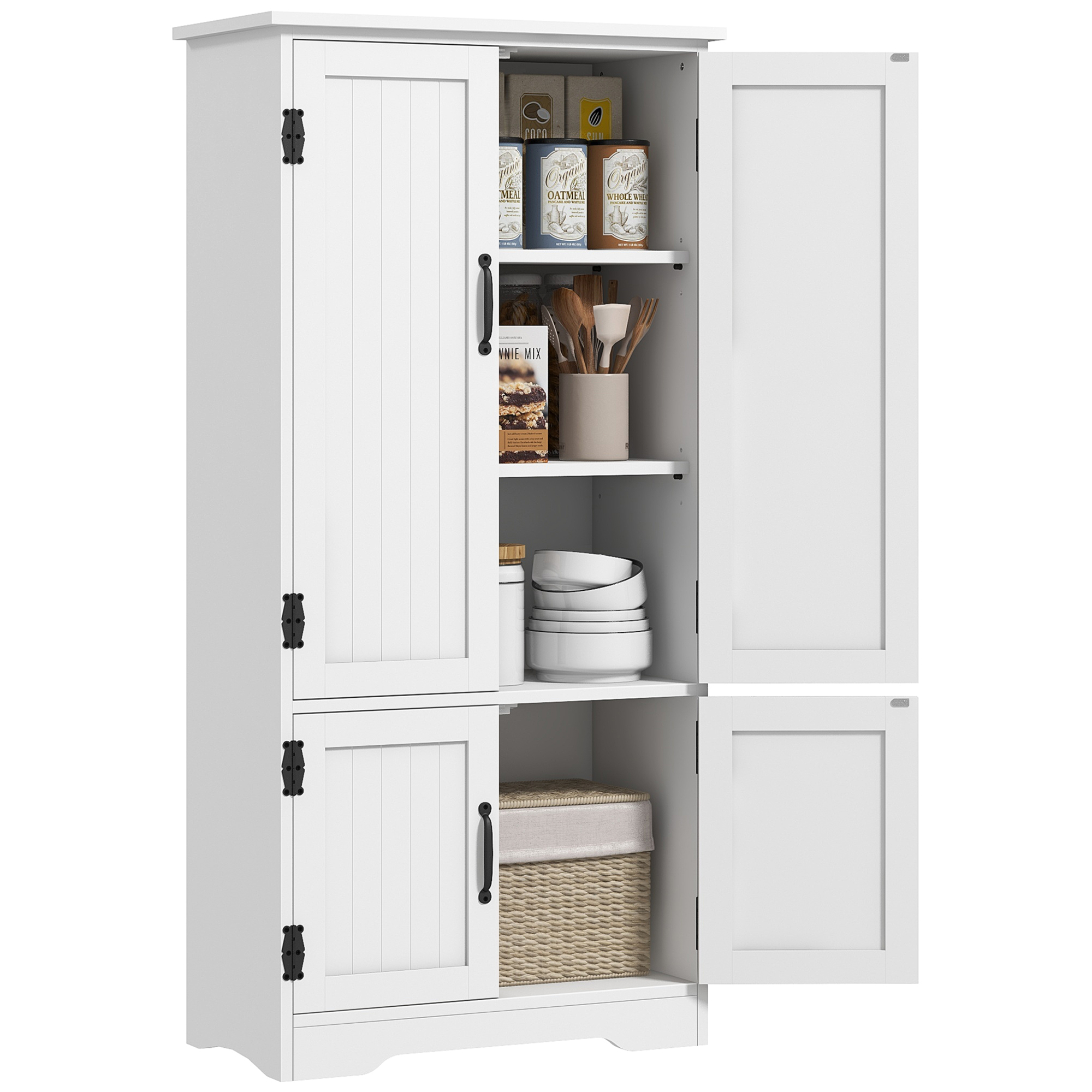 HOMCOM Alacena de Cocina Aparador Alto con 4 Puertas Estantes Ajustables Diseño Moderno 60x30x123 cm Blanco | Aosom España