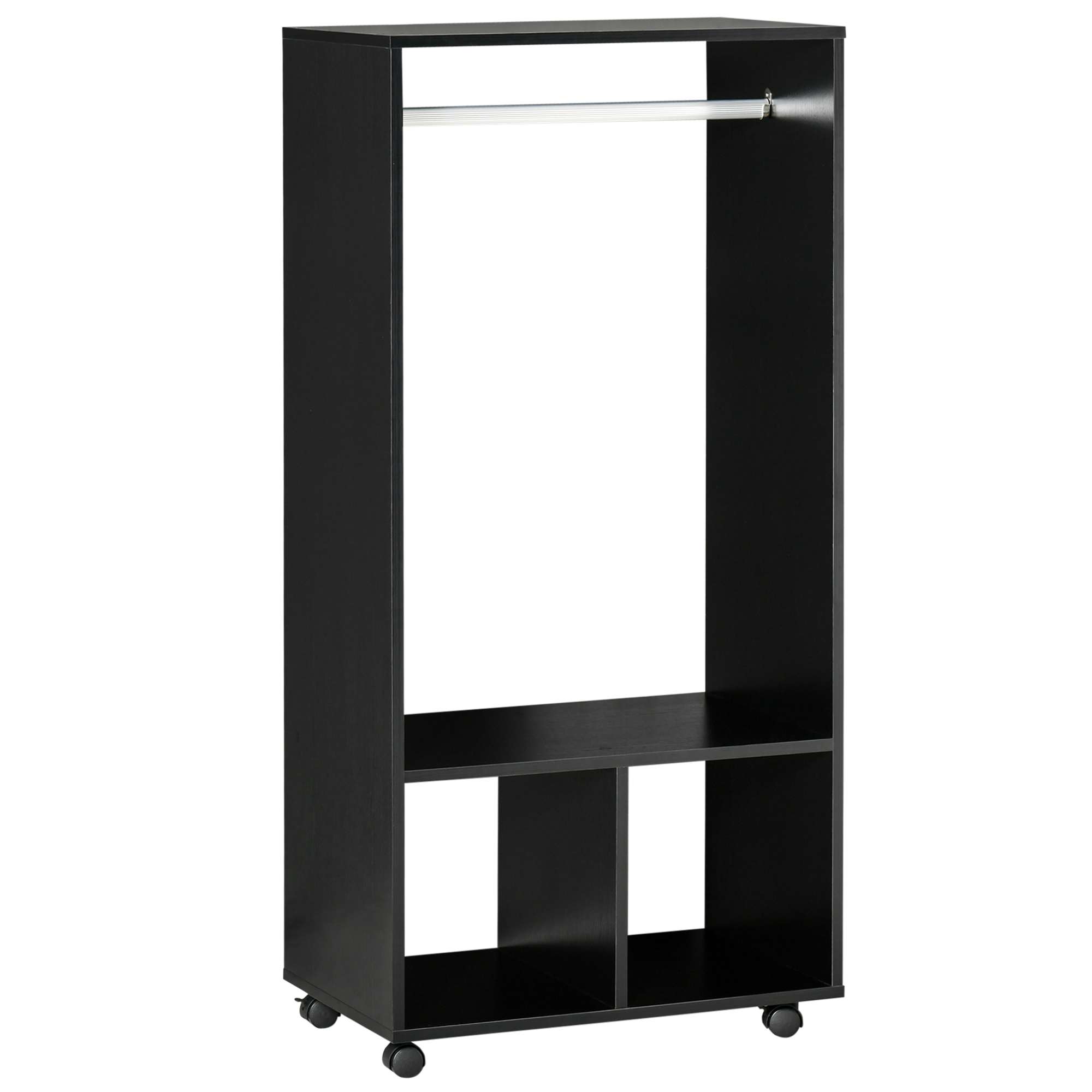 HOMCOM Mobiler Kleiderschrank Garderobe Schrank mit Regal 4 Schwenkräder für Wohnzimmer Schlafzimmer, Aluminiumlegierungen, 60 x 40 x 128 cm, Schwarz   Aosom