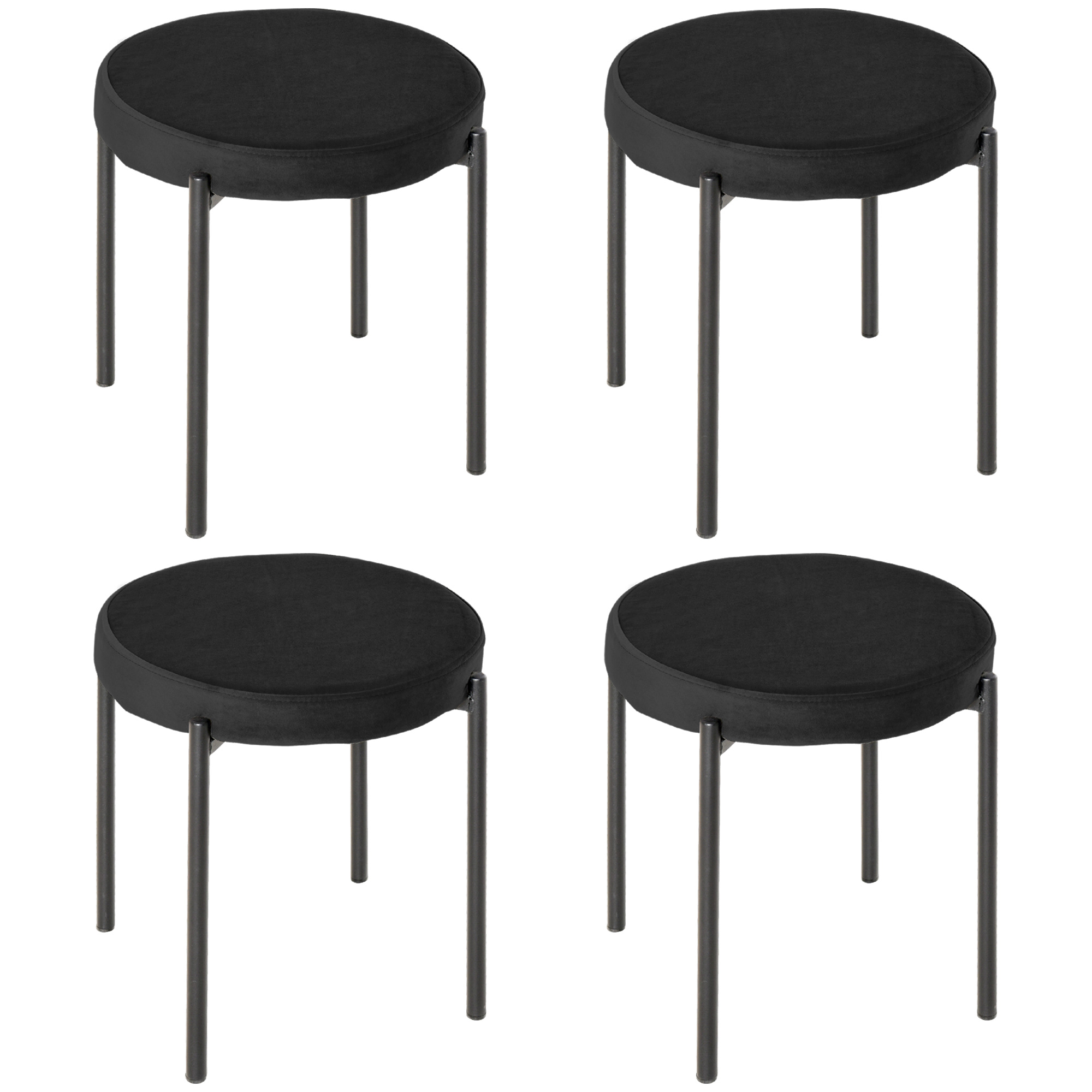 HOMCOM 4er-Set Esszimmerhocker Stapelbar Esszimmerstühle Küchenstuhl mit gepolstertem Sitz, Samtoptik Sitzhocker Samt für Küche Esszimmer Metall Schwarz 41,5 x 41,5 x 46 cm   Aosom