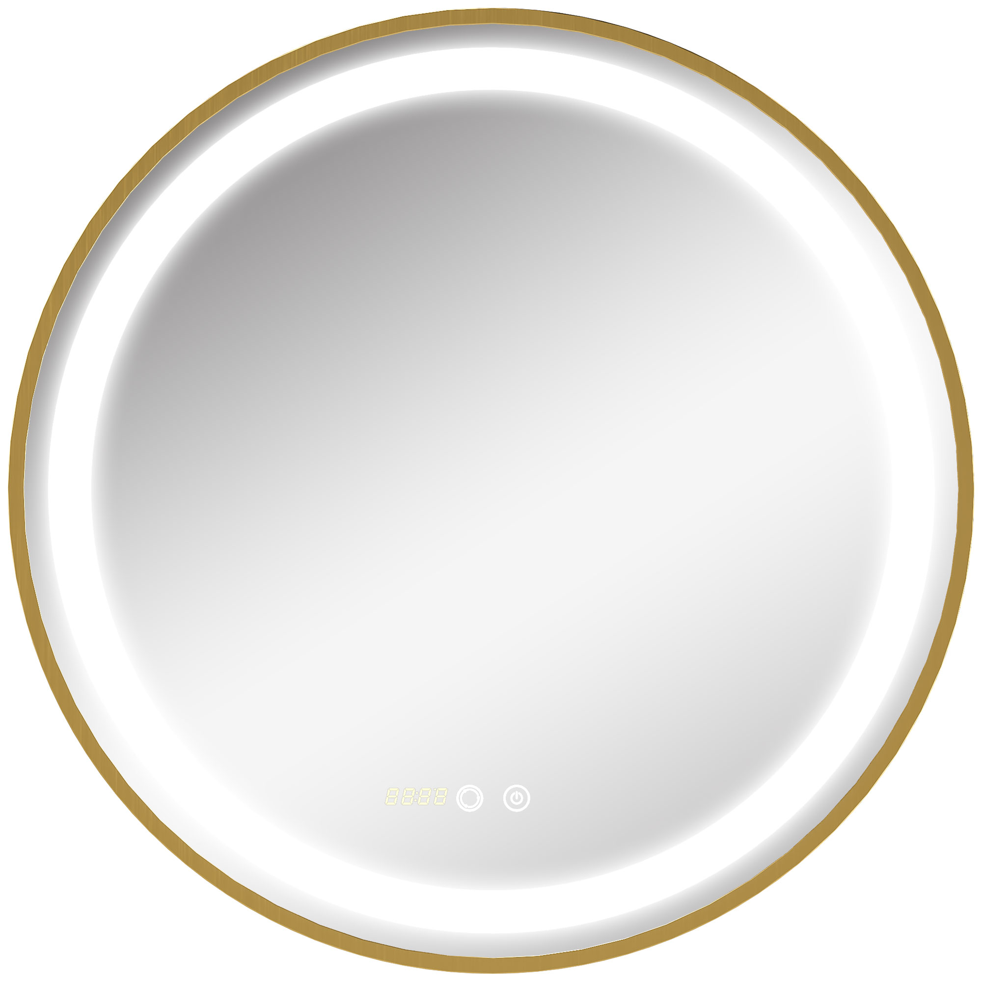 kleankin Espejo de Baño Redondo con Luz LED Táctil Ajustable Brillo y Color con Reloj Integrado Ø60x4 cm Dorado | Aosom España