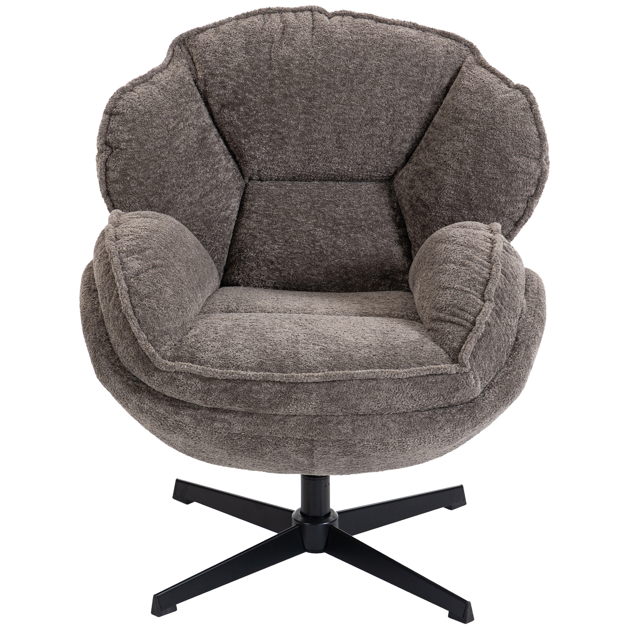 Moderner Wingback-Sessel, Samt-Armlehnsessel mit Vier-Sterne-Basis, S-Federn, 360° Drehfunktion, Grau