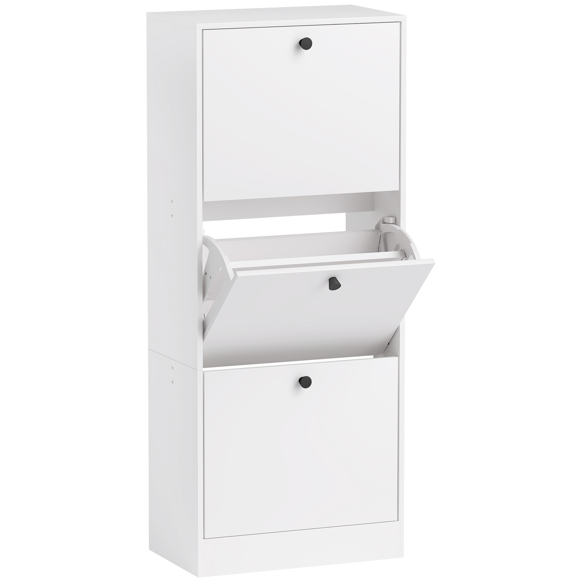Schuhschrank, Schuhregal, 3 Klappfächer, verstellbar, Spanplatte, Weiß