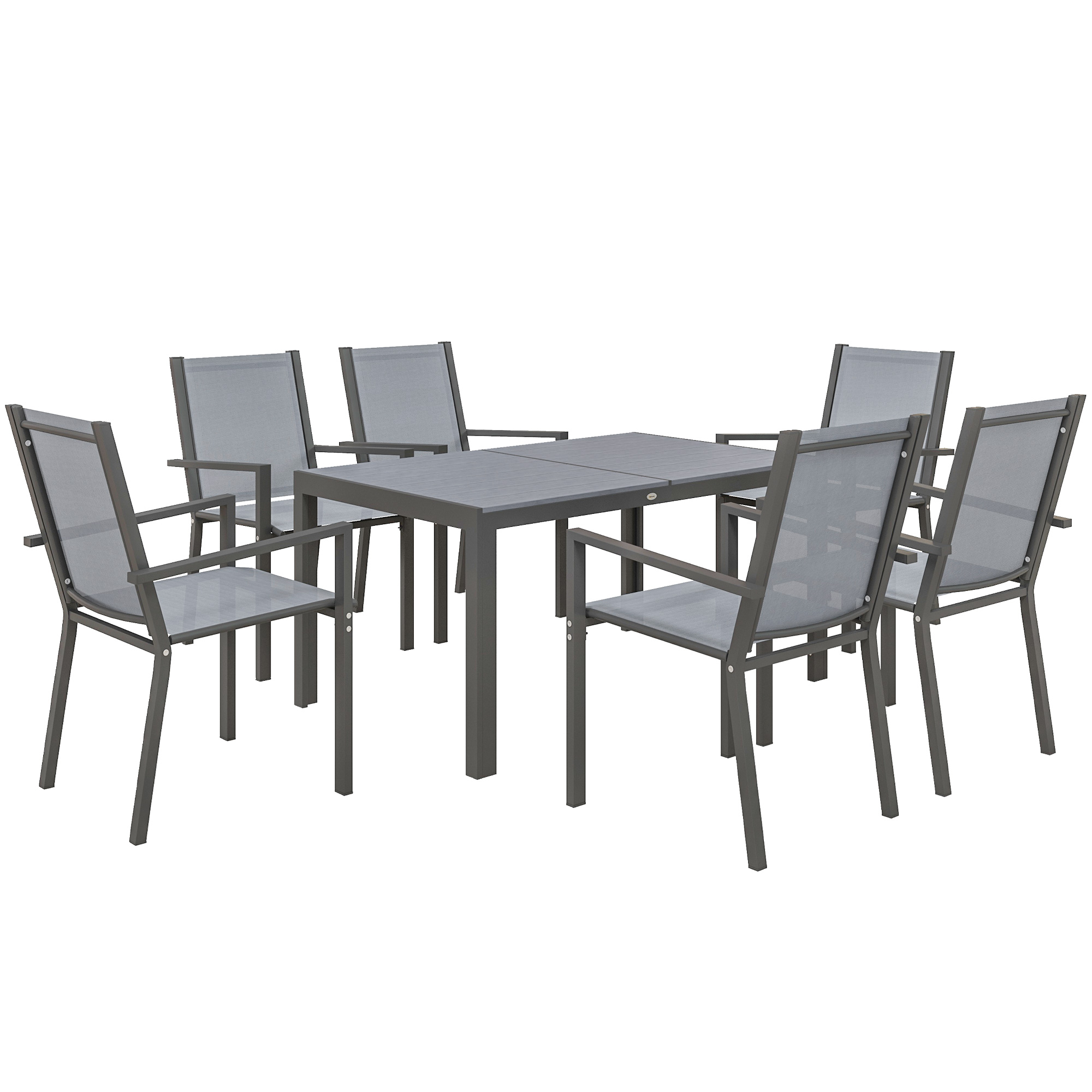 Outsunny Ensemble de salle à manger de jardin pour 6 personnes salon de jardin extérieur cadres en acier chaises empilables gris Outsunny Ensemble de salle à manger de jardin pour 6 personnes salon de jardin extérieur cadres en acier chaises empilables gris