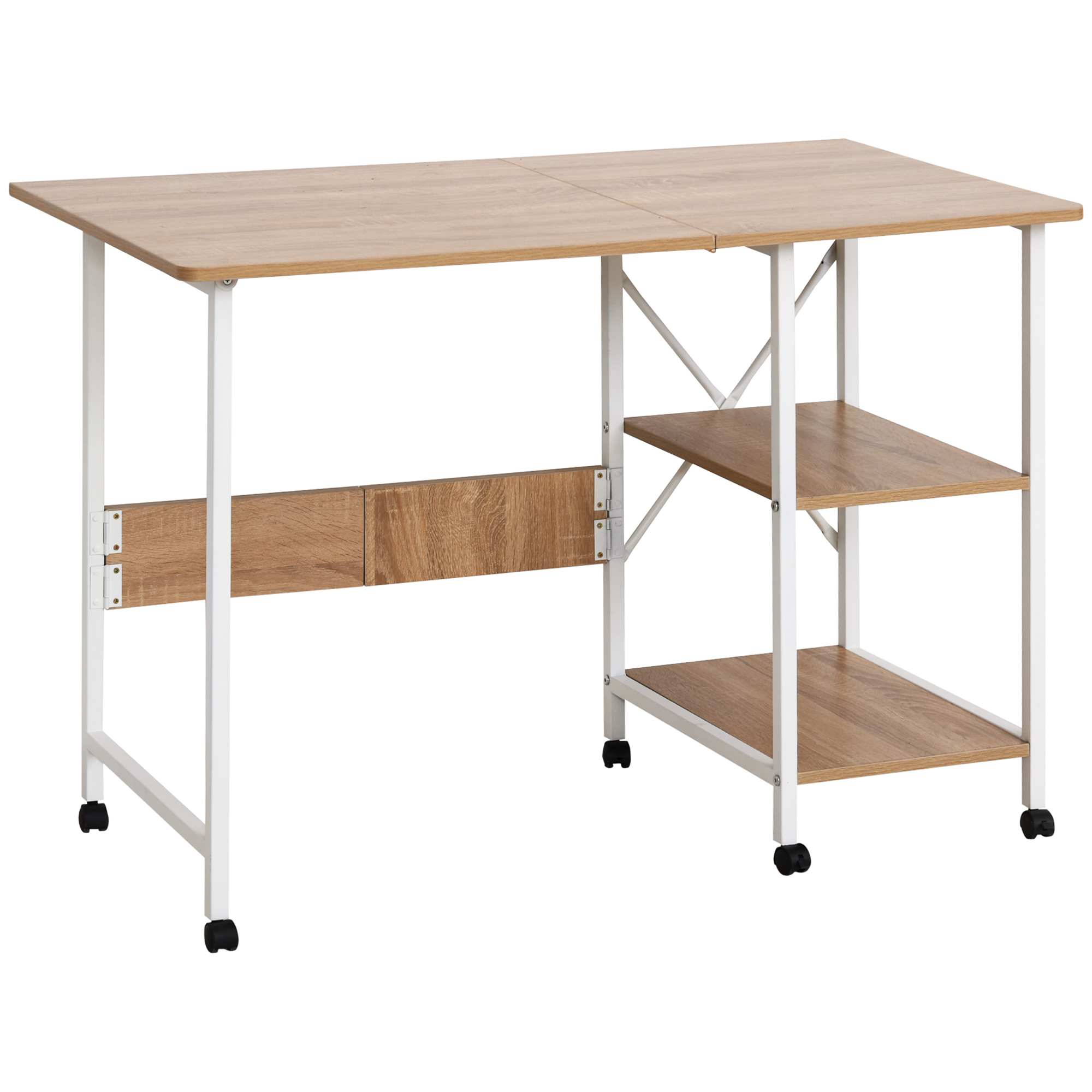 Klapptisch Schreibtisch Beistelltisch Bürotisch Mobiler Computertisch mit Rollen MDF Natur 107 x 55 x 76 cm