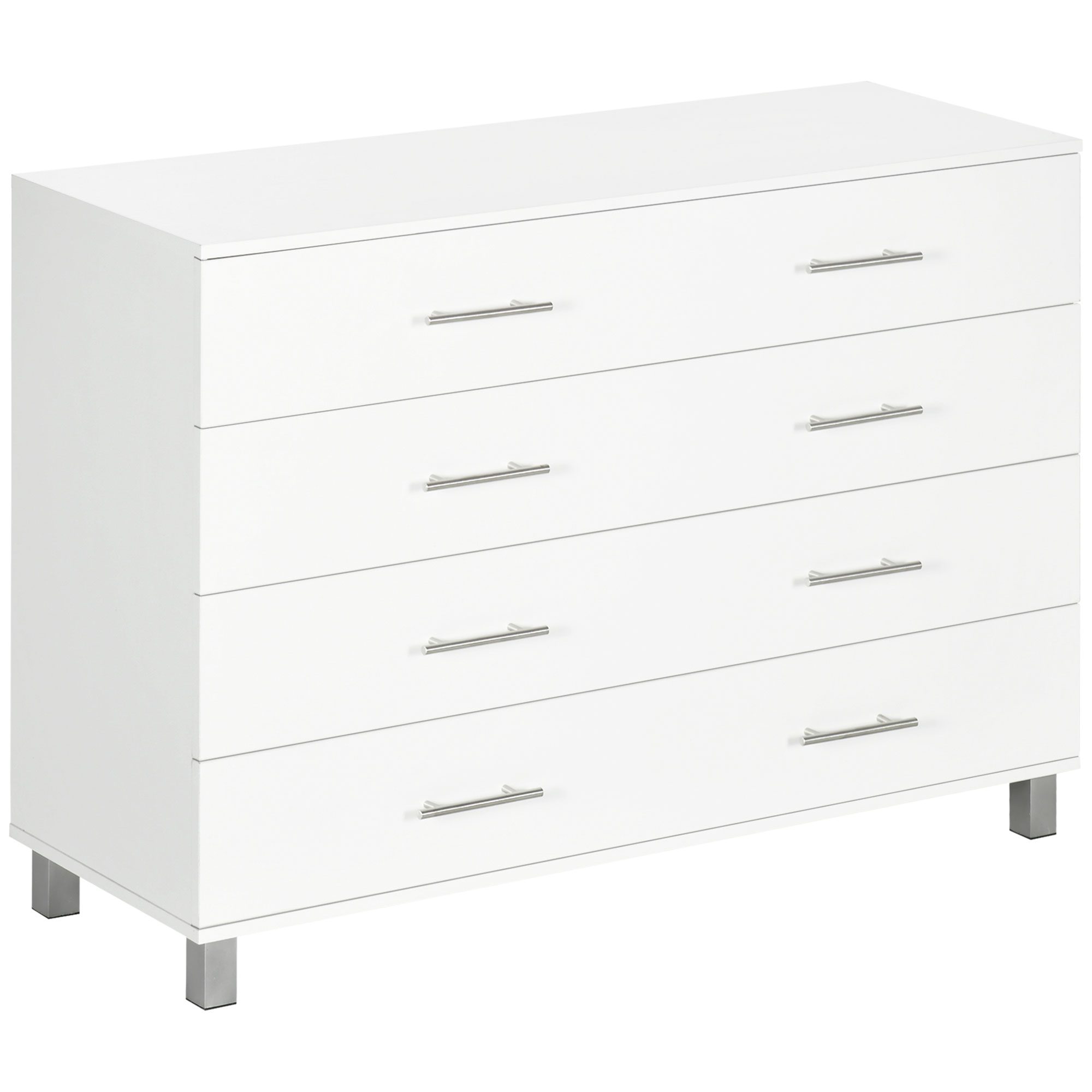 HOMCOM Cómoda con 4 Cajones de Dormitorio con Patas Cajonera de Estilo Moderno para Salón Entrada 112x38,2x81 cm Blanco | Aosom España