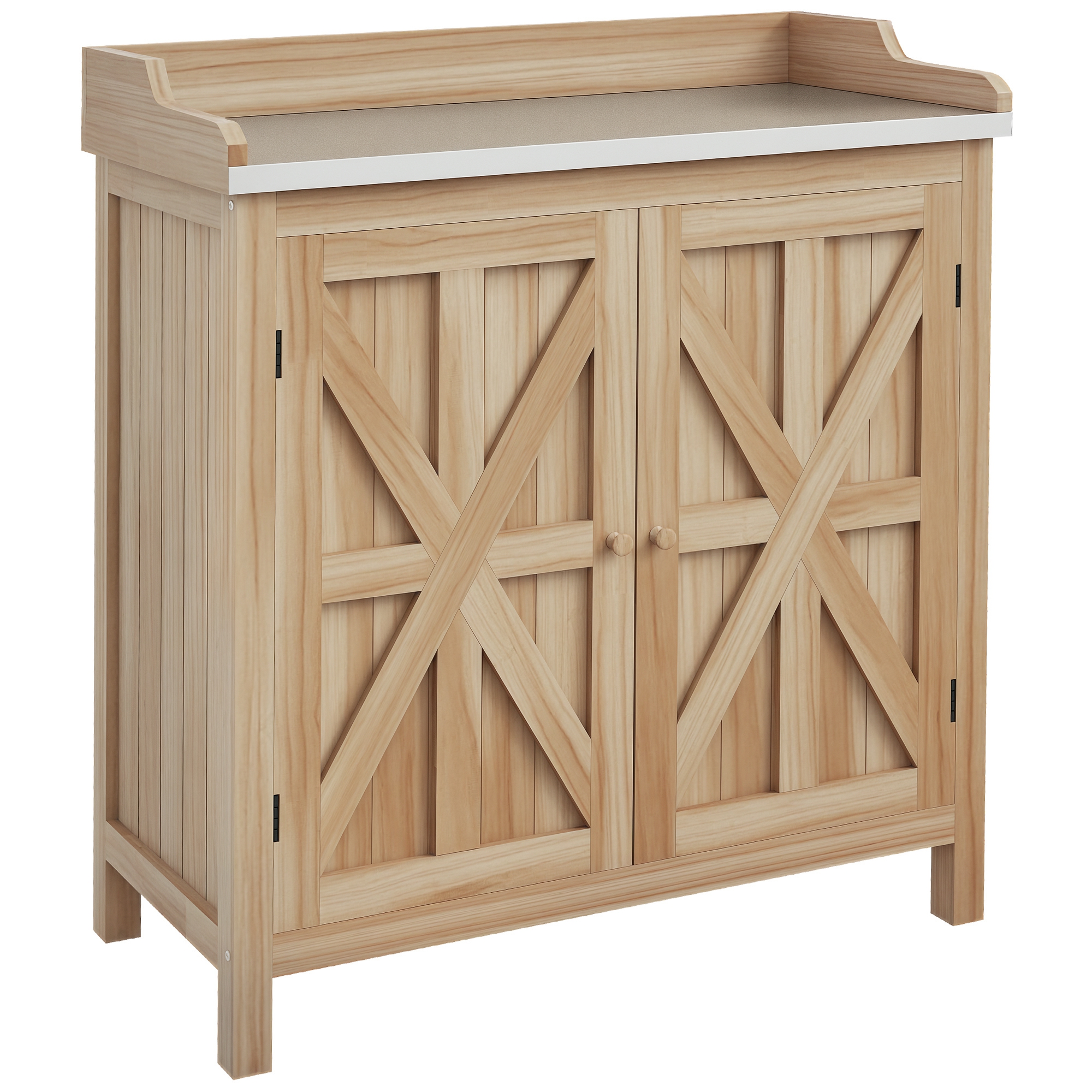 Outsunny Table de rempotage armoire de rangement avec 2 étagères, plateau galvanisé patins antidérapants en bois sapin Outsunny Table de rempotage armoire de rangement avec 2 étagères, plateau galvanisé patins antidérapants en bois sapin