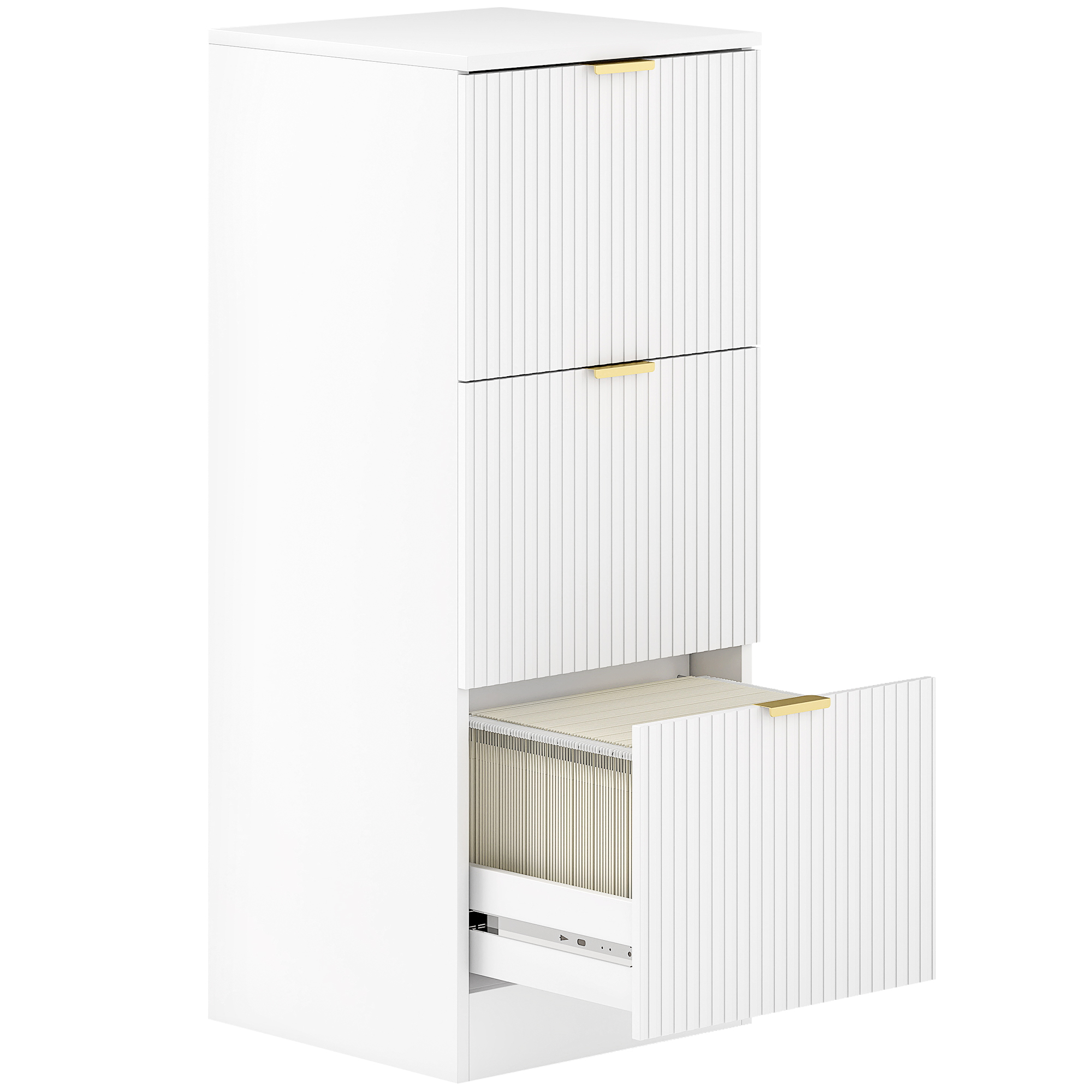 HOMCOM Cajonera de Escritorio con 3 Cajones Frentes Acanalados Mueble Archivador para Tamaño A4 o Carta 40x40x101 cm Blanco | Aosom España