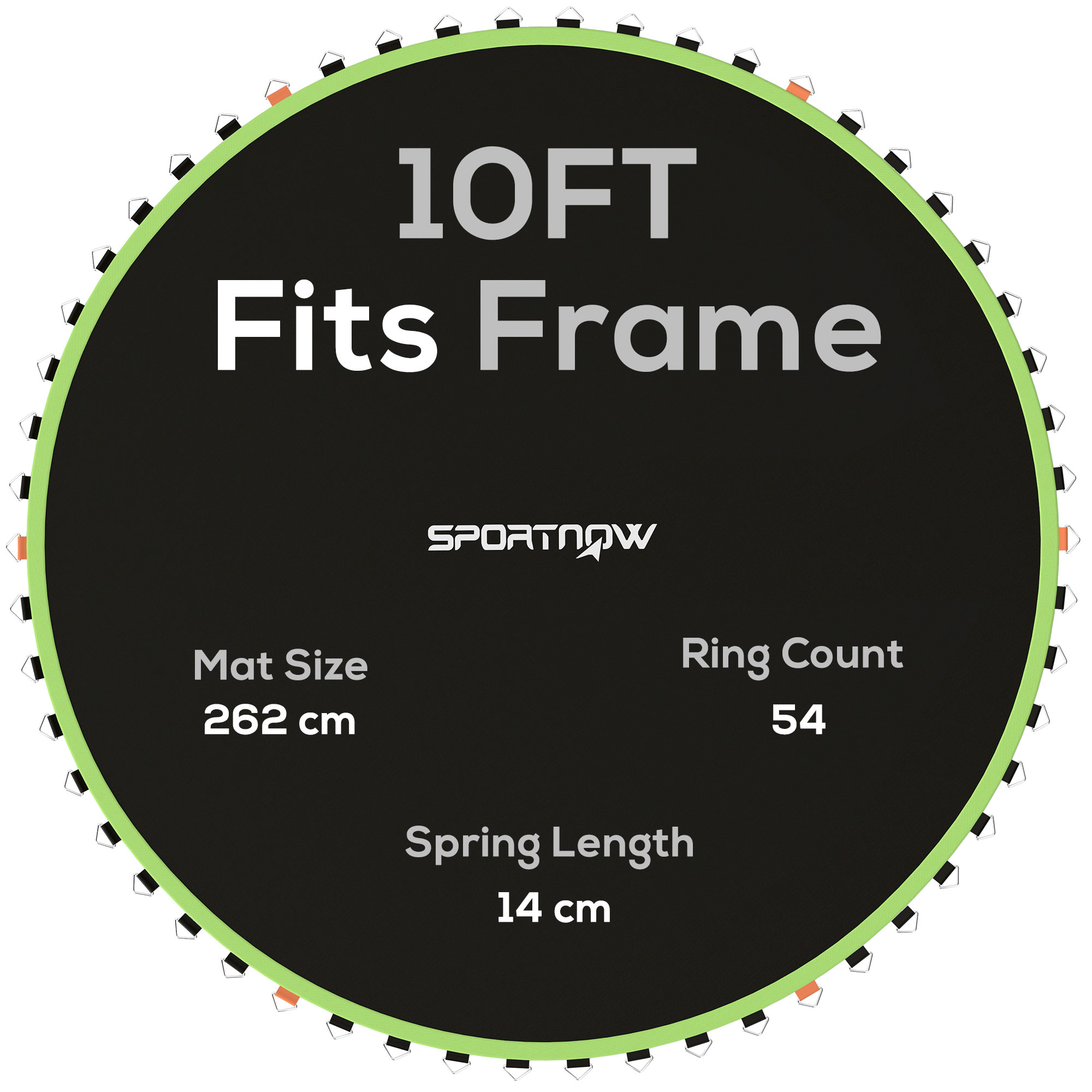 SPORTNOW Trampoline Replacement Mat with Spring Pull Tool, 54 V-Hooks, for 10ft Trampoline using 14cm Springs, Green