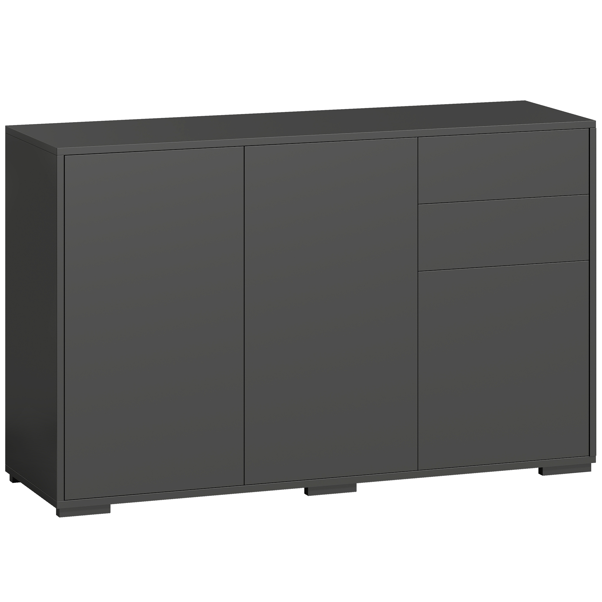 HOMCOM Kommode Sideboard mit 2 Schublade, 3 Türen, verstellbare Ablagen, Aufbewahrungsschrank Schubladenschrank für Schlafzimmer, Wohnzimmer 117 x 36 x 74 cm Schwarz Aosom