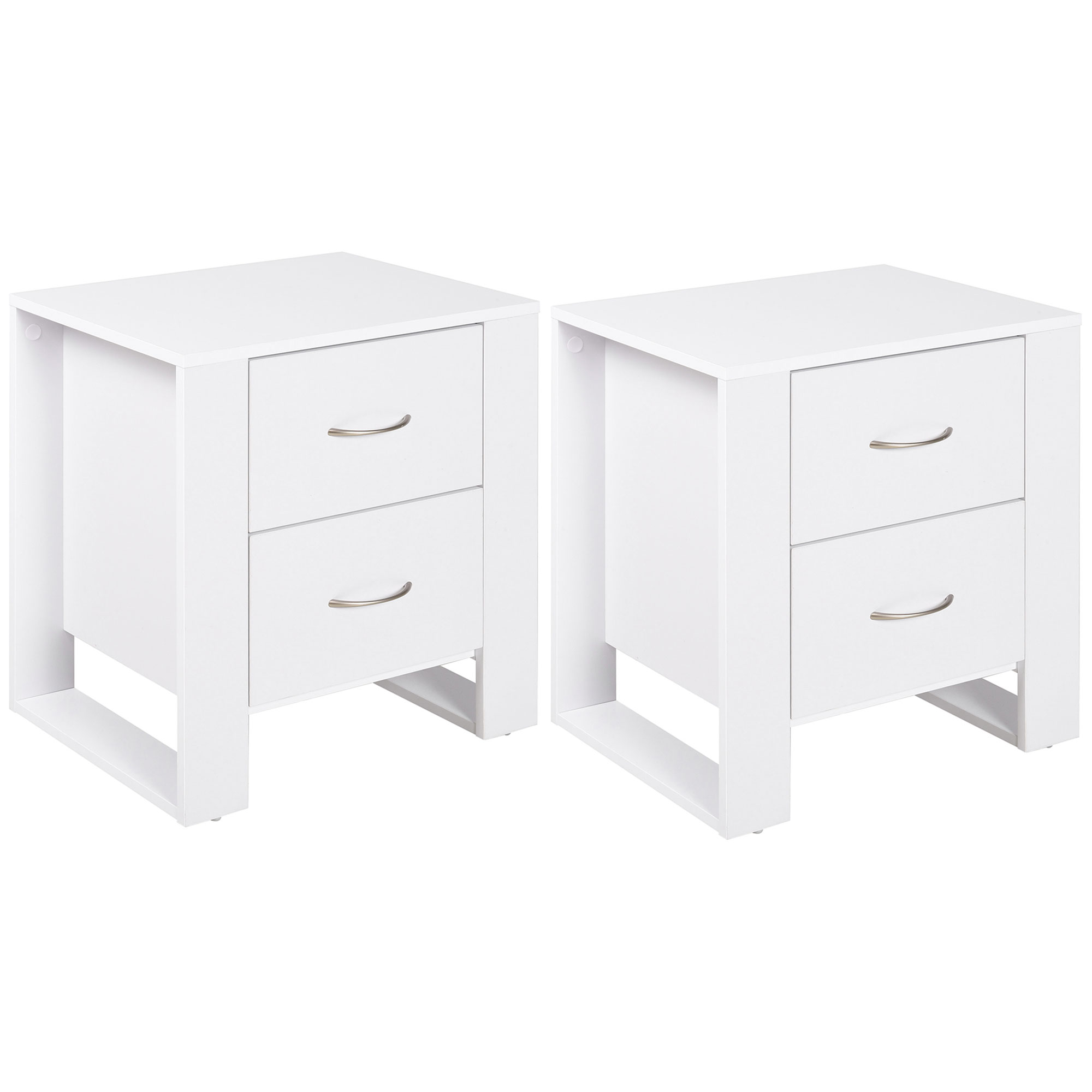 HOMCOM Bedside Duo: Sleek Nightstands with Dual Drawers, Metallic Handles & Raised Base, Bedroom Companion, Set of 2, White   Aosom UK