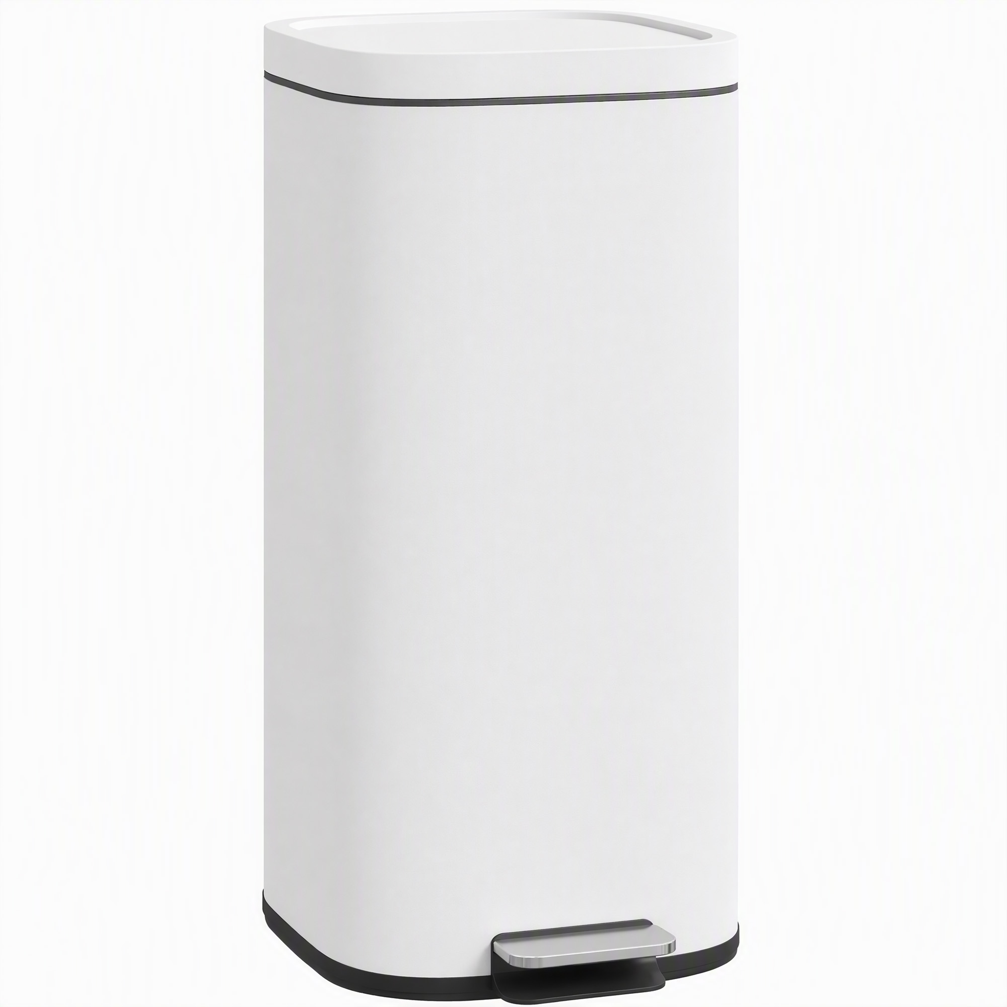 HOMCOM 30L Küchenmülleimer mit Deckel, Pedaleimer mit Soft-Close- und Offenhalte-Funktion, herausnehmbarer Inneneimer, fingerabdruckresistent Abfalleimer für Küche, Zuhause, Büro, Weiß Aosom