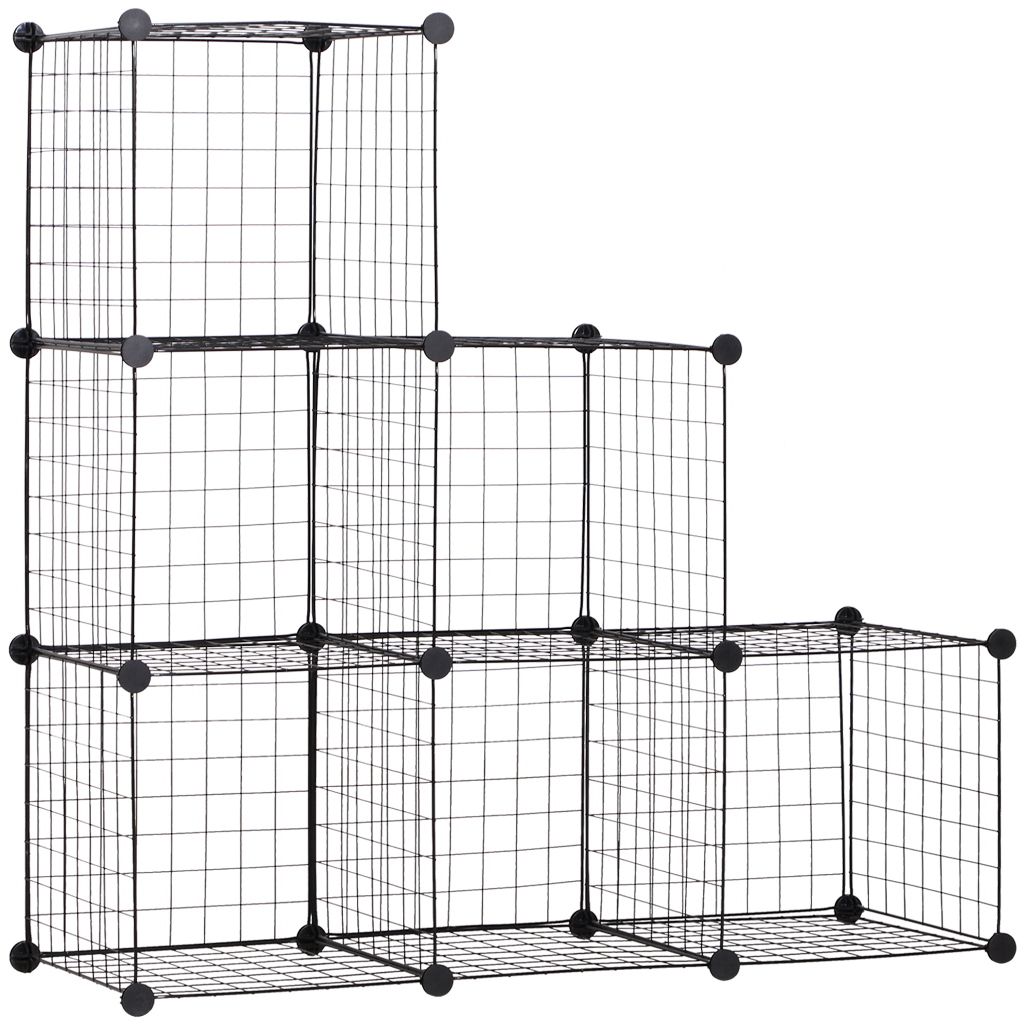HOMCOM Steckregal, Regalsystem mit 6 Fächern, DIY Würfelregal aus Drahtgitter, Stufenregal für Wohnzimmer, Schlafzimmer, Schwarz, 109 x 37 x 109 cm   Aosom