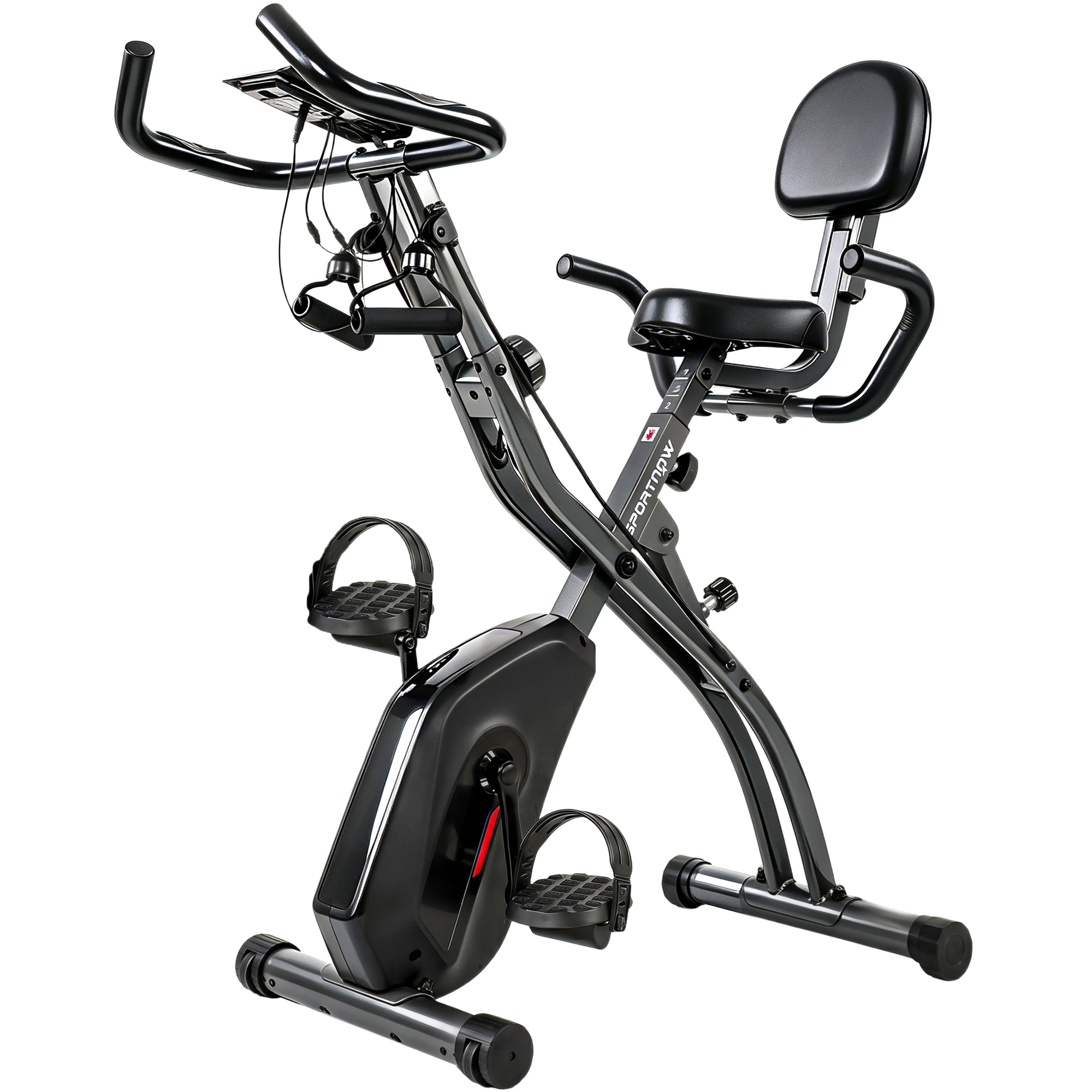 4 in 1 Heimtrainer Fahrrad Klappbar Leise Liegeergometer mit LCD Monitor Bluetooth Herzfrequenz Sensor Widerstandsband