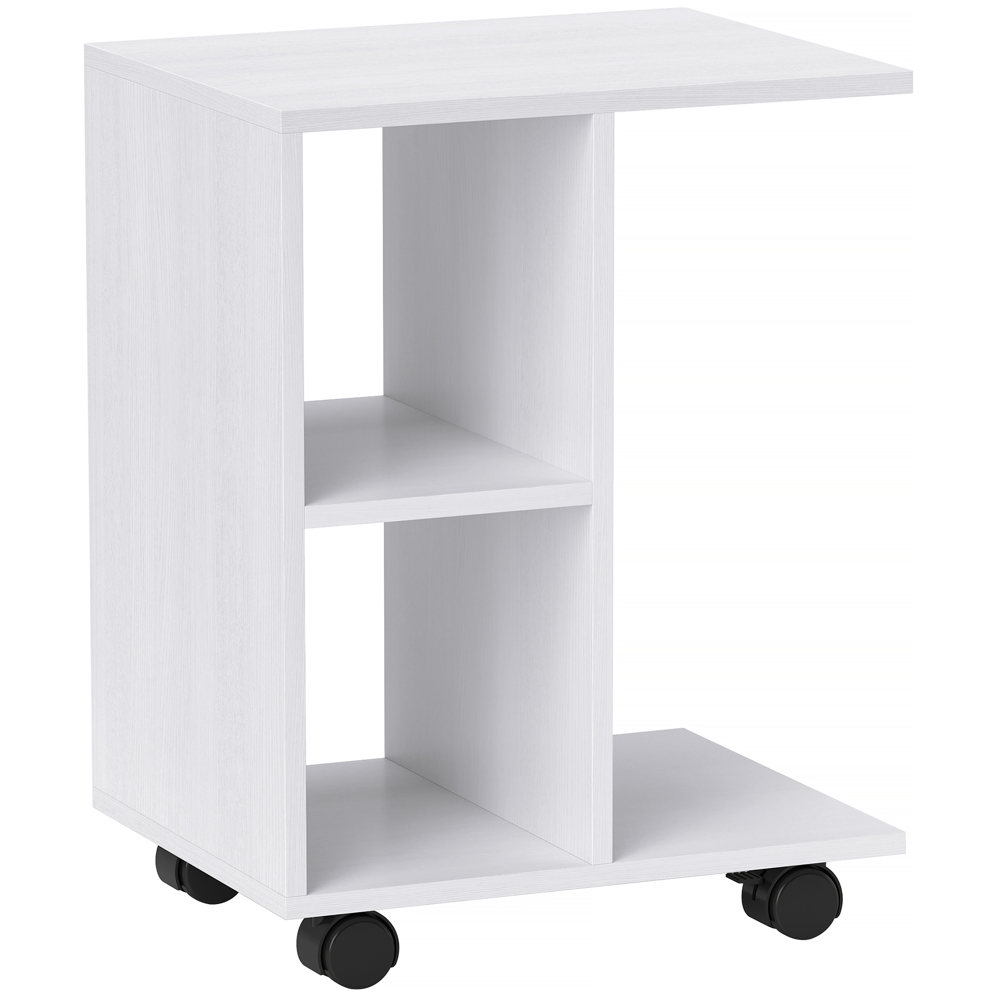 Beistelltisch in C-Form, Kaffeetisch, Couchtisch, Eckschreibtisch, mit Rollen, E1-Spanplatte, 45 x 35 x 58 cm, Weiß