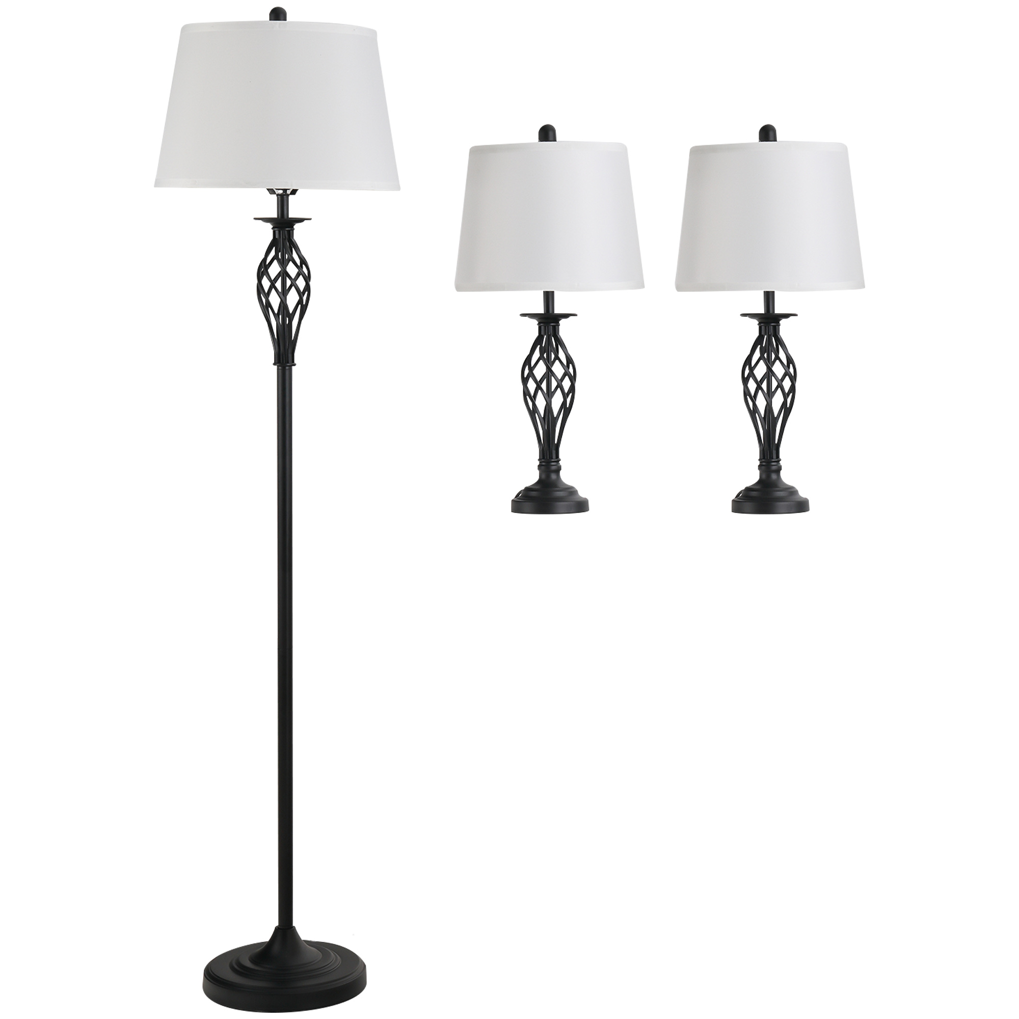 Homcom - 3er-Lampenset 2 Tischlampe(ø38 x 158H cm) + 1 Stehlampe(ø30 x 62H cm) Metall ps Polyester Baumwolle Vintage Schwarz+Weiß - Schwarz+Weiß
