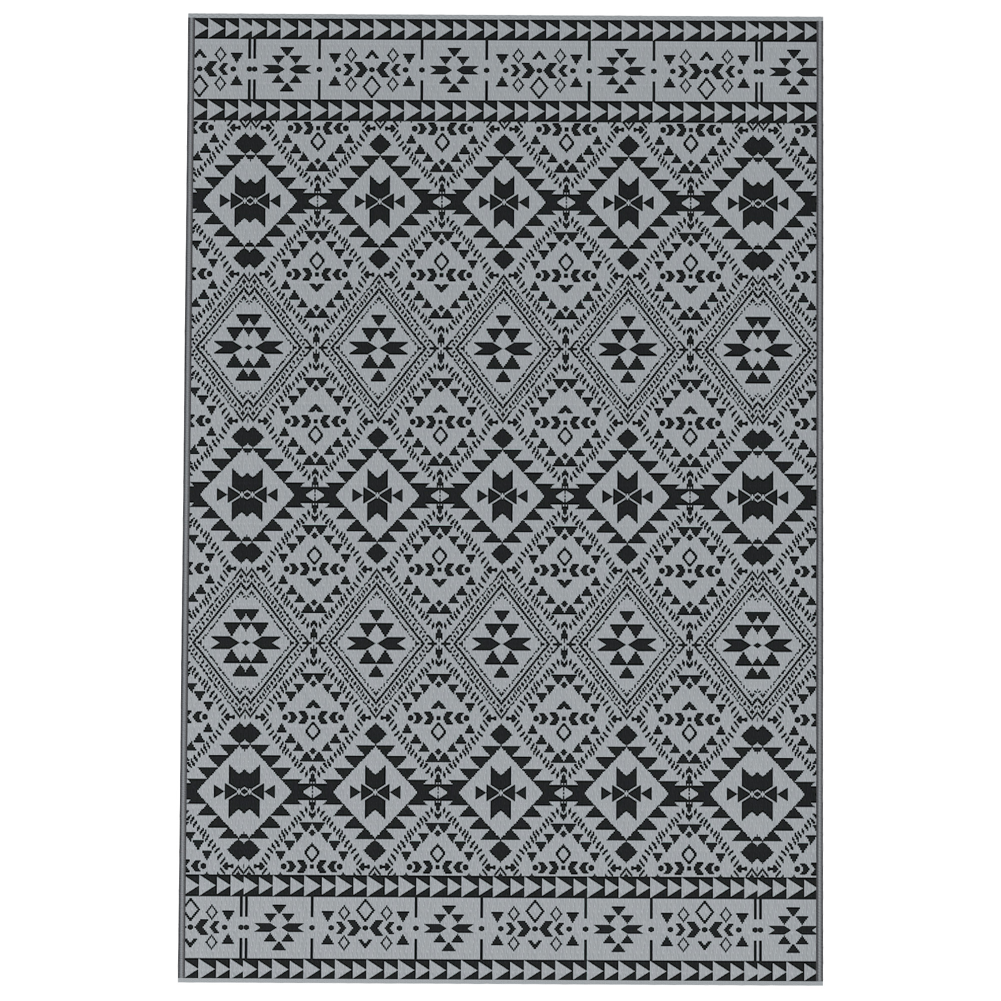 Outsunny 182 x 274cm Reversible Patterned Outdoor Rug, with Bag – Black/Grey