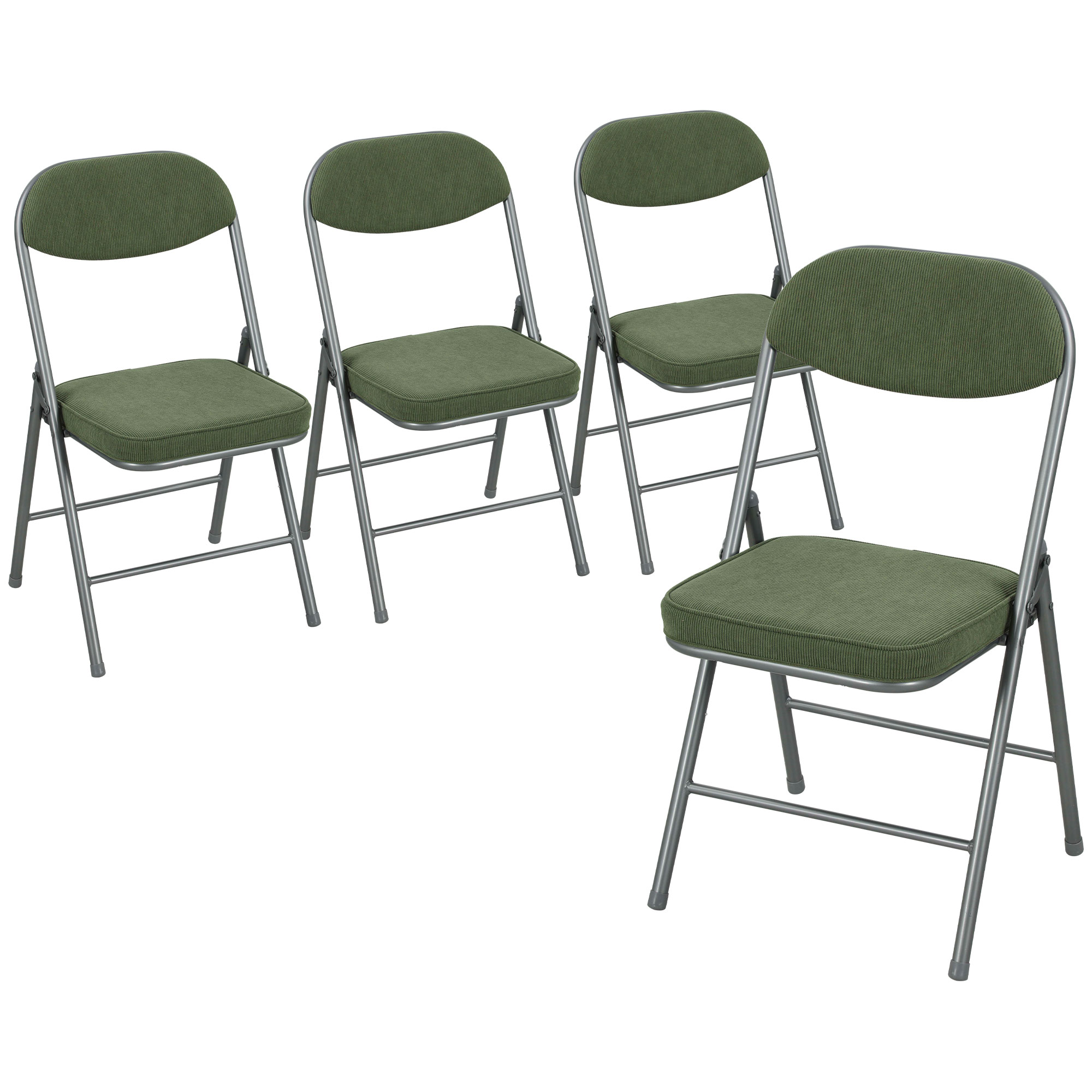 HOMCOM Klappstuhl 4er Set Campingstuhl mit Gepolsteter Rückenlehne, Klappbar Bürostuhl mit Stahlrahmen, Küchenstuhl mit Polster bis 120 kg belastbar für Gäste, Büro, Camping, Grün Aosom