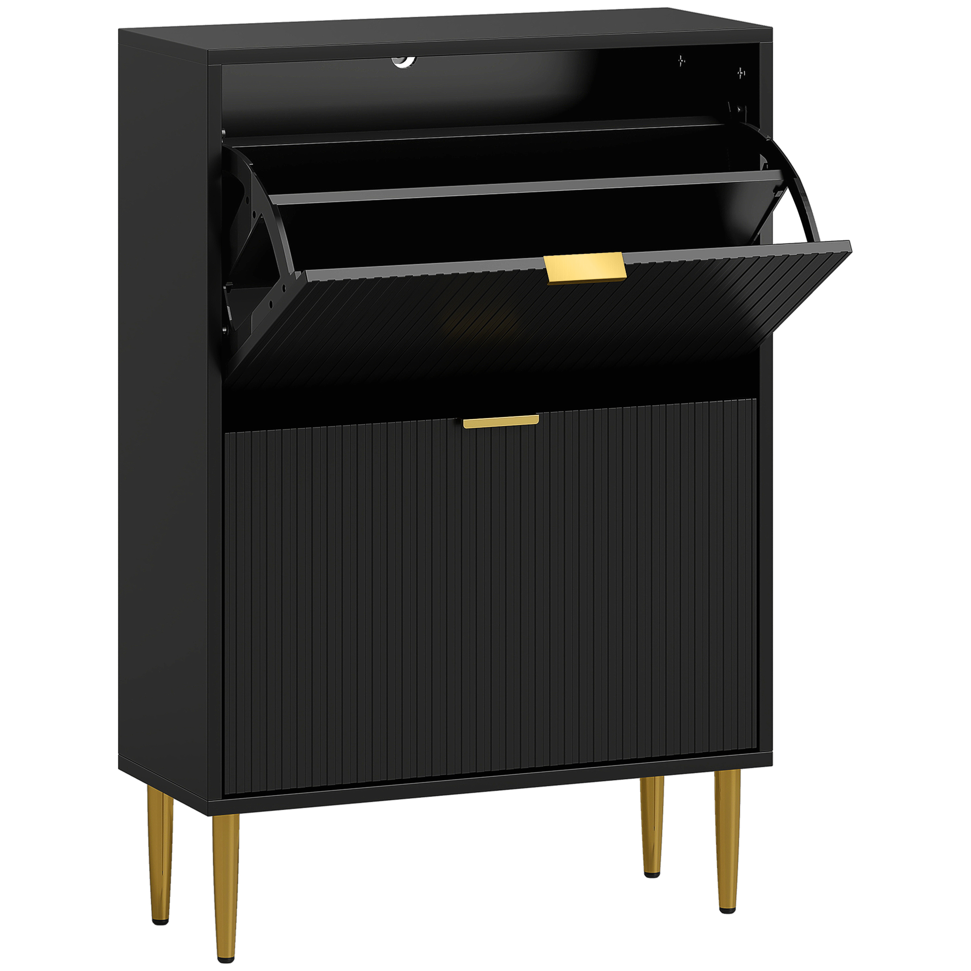 Homcom Black Narrow Shoe Cabinet With 2 Flip Drawers