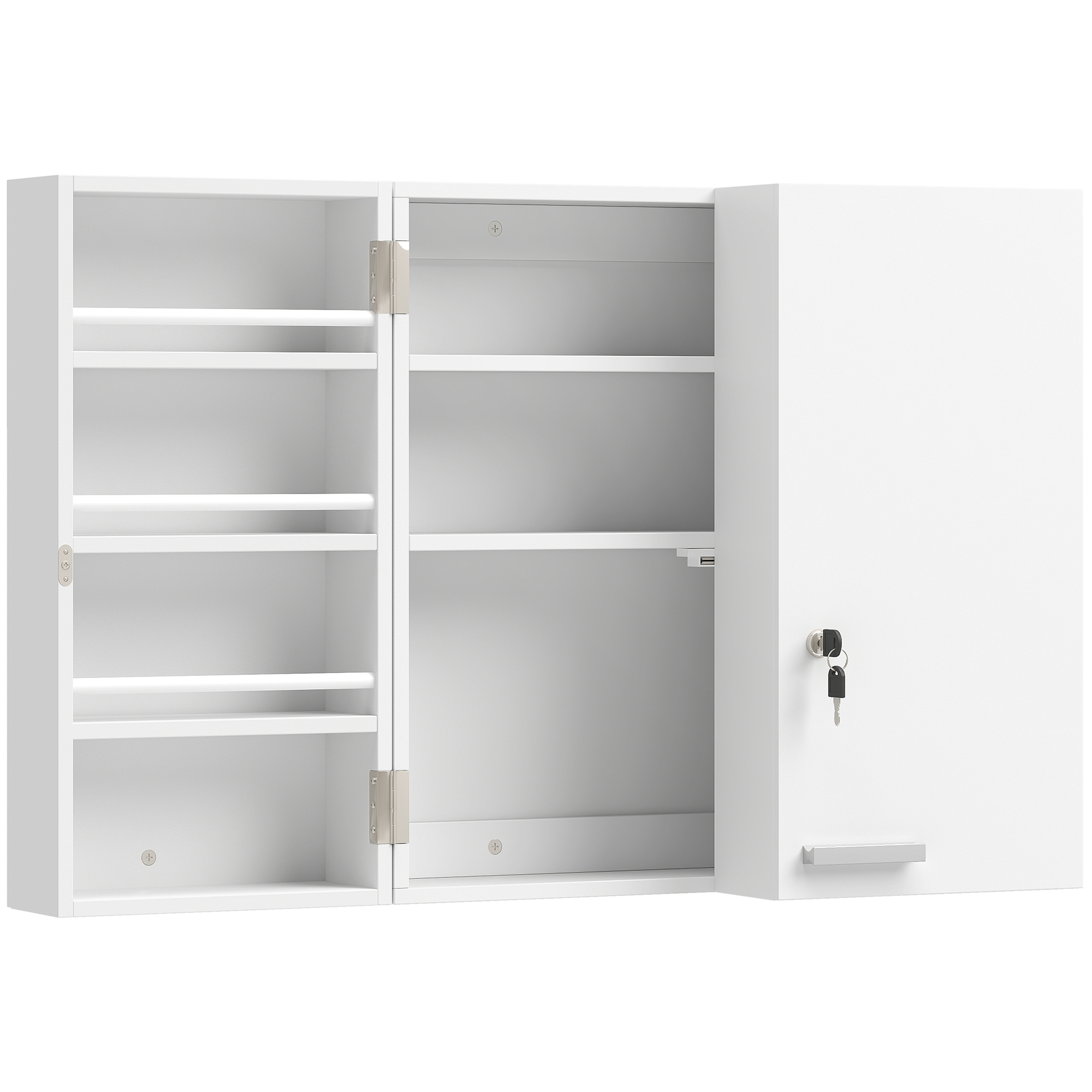 HOMCOM Medizinschrank abschließbar 2-türig Medikamentenschrank mit 11 Fächer 2 Schlüssel Hängend Arzneischrank für Küche, Flur, Wohnzimmer, 53 x 20 x 53 cm, Weiß Aosom
