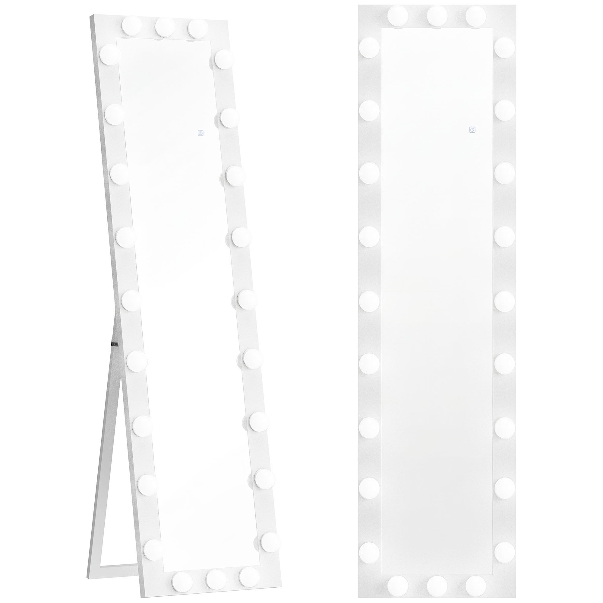 Ganzkörperspiegel 150x40 cm LED Spiegel mit 24 Glühbirnen 3 Lichtfarbe, freistehend oder anlehnbar Weiß