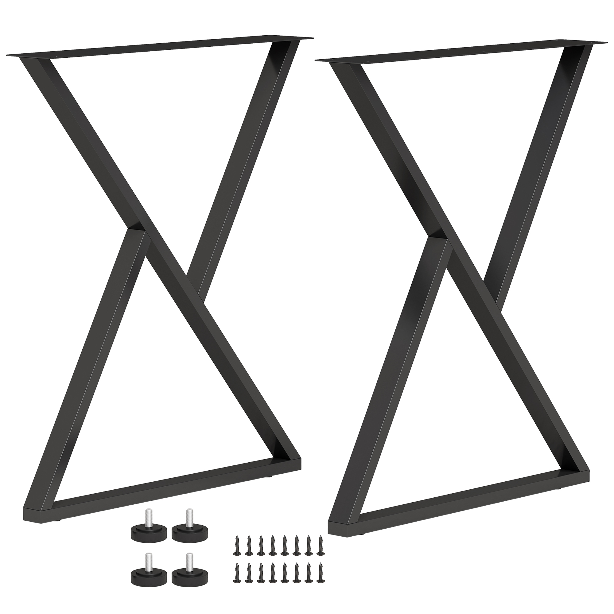 HOMCOM Juego de 2 Patas de Mesa de Acero en Forma de X para Muebles Industriales con Almohadillas Ajustables y Tornillos Negro
