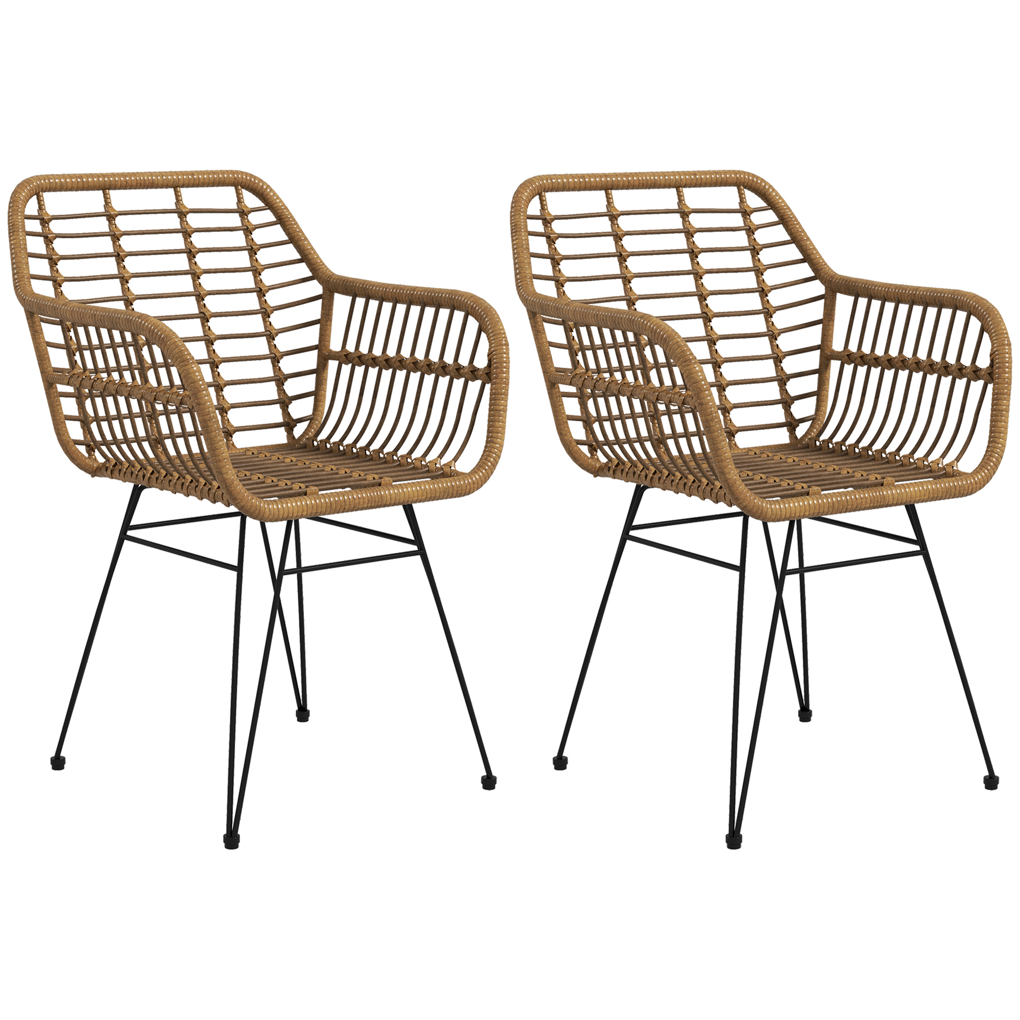 2-er-Set Stühle im Boho-Stil, Küchenstühle, PE-Rattan, 56 x 60 x 79 cm, Natur + Schwarz