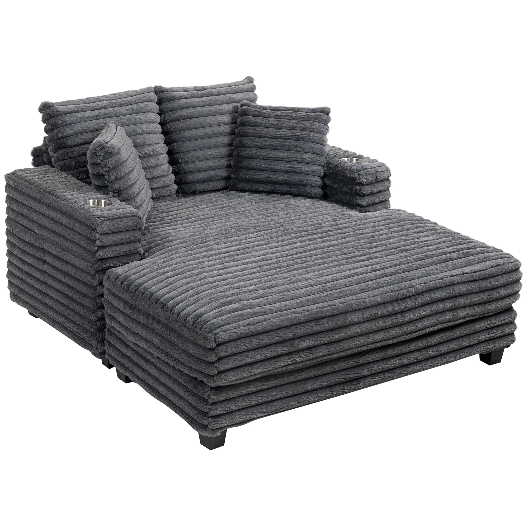 HOMCOM Schlafsofa 2 Sitzer Chaiselongue 134 x 151 cm Groß Sofa mit Bettfunktion, Cord-Optik, Wurfkissen, Armlehne und Becherhalter Couch für Wohnzimmer, Schlafzimmer, Grau Aosom