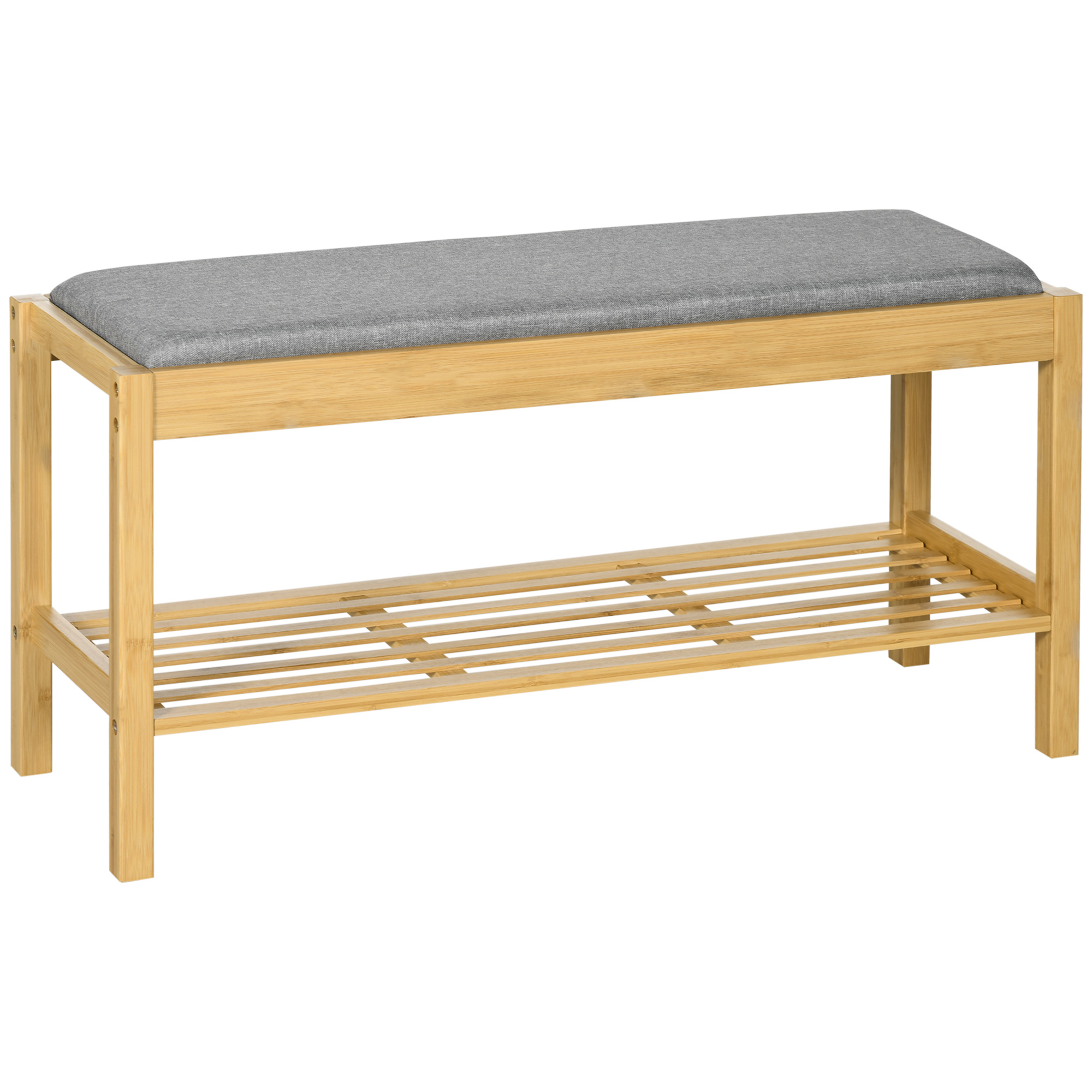 HOMCOM Banco Zapatero de Bambú con Asiento Tapizado Almacenamiento para 3 Pares de Zapatos Estante 90x30x46cm Natural | Aosom España