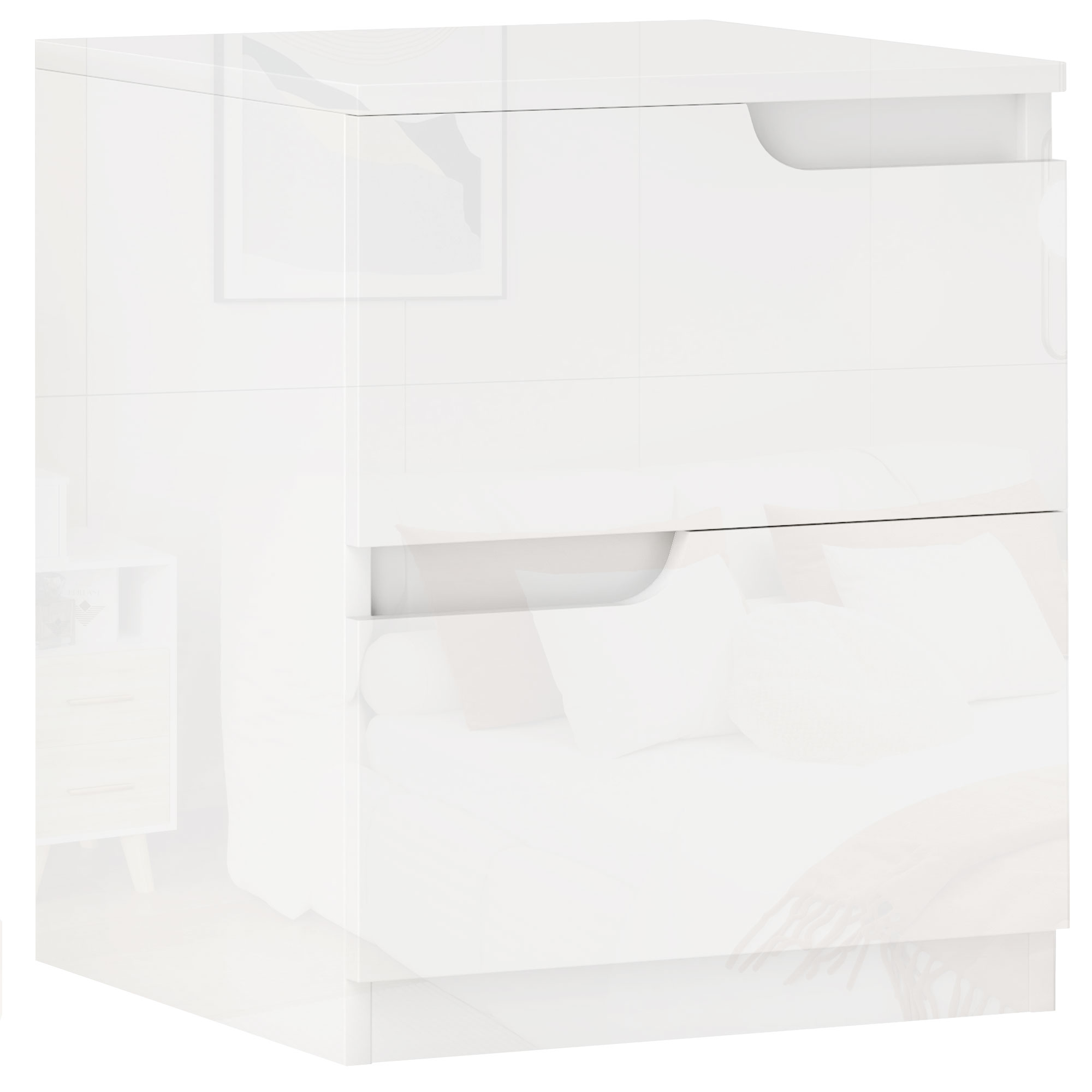 Nightstand, Side Table with Drawers, Particleboard, Stylish, White
