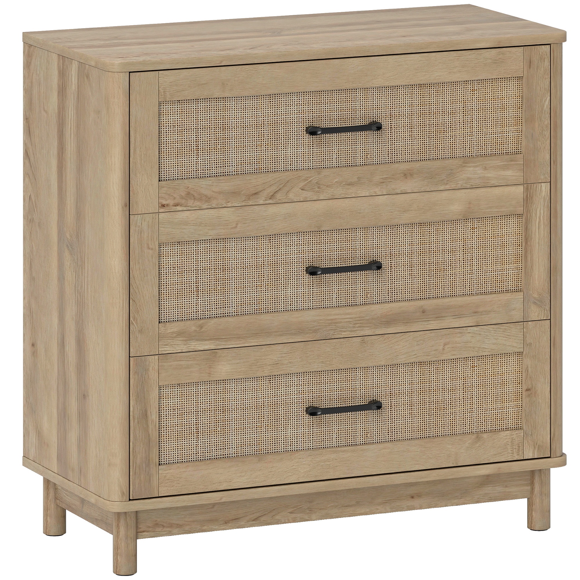 Homcom Oak 76 Cm Wide Drawer Chest Of Drawers With 3 Drawer