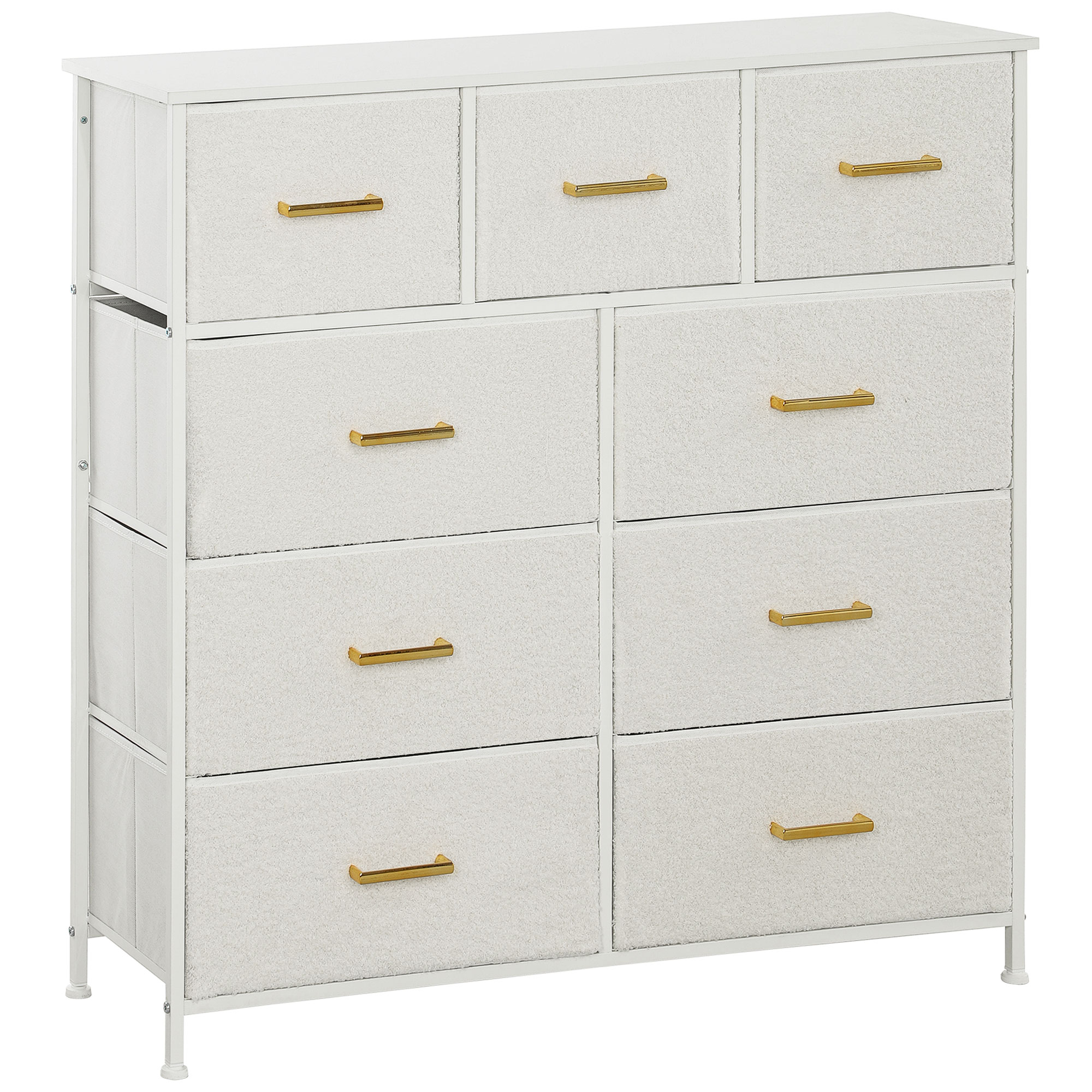 Stoffkommode, 9 Schubladen, Stahlrahmen, elegant, vielseitig, Weiß